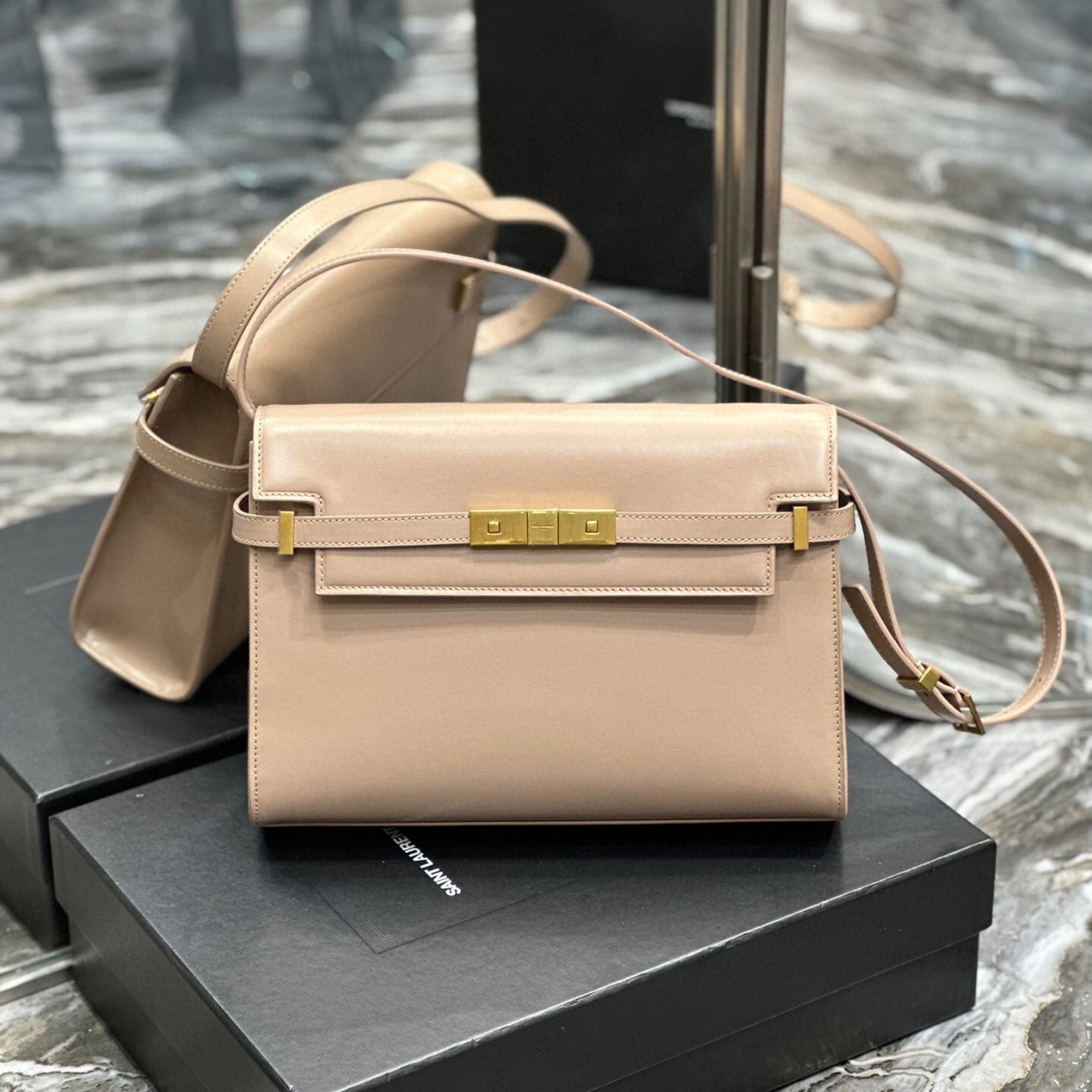 Small Beige YSL Manhattan Bag