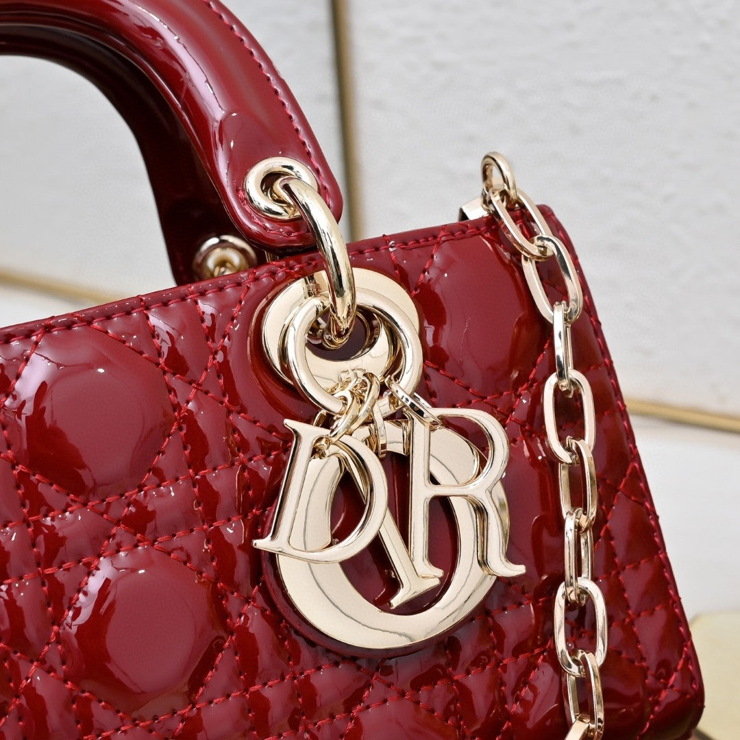 Dio Lady Joy Small Red Patent Leather Bag 22cm
