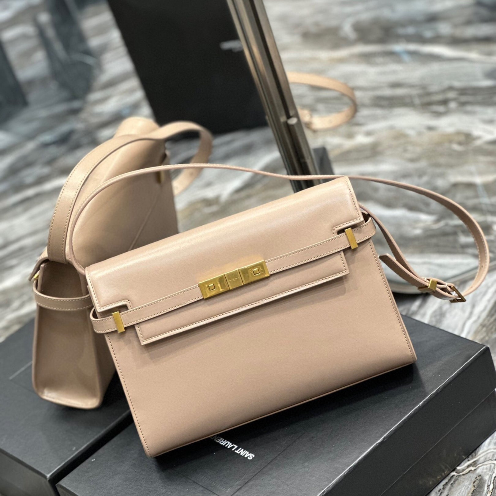 Small Beige YSL Manhattan Bag