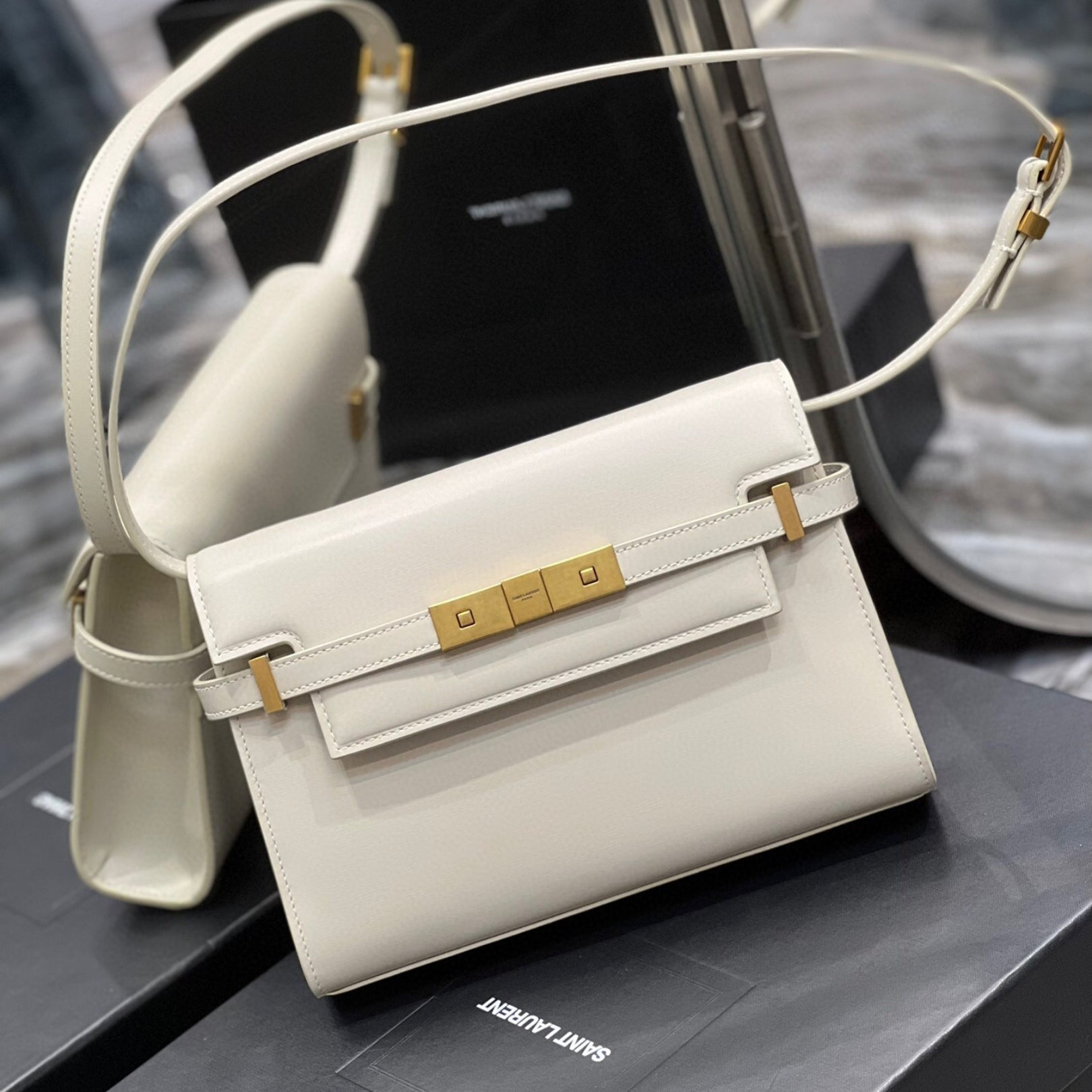 Small White YSL Manhattan Bag