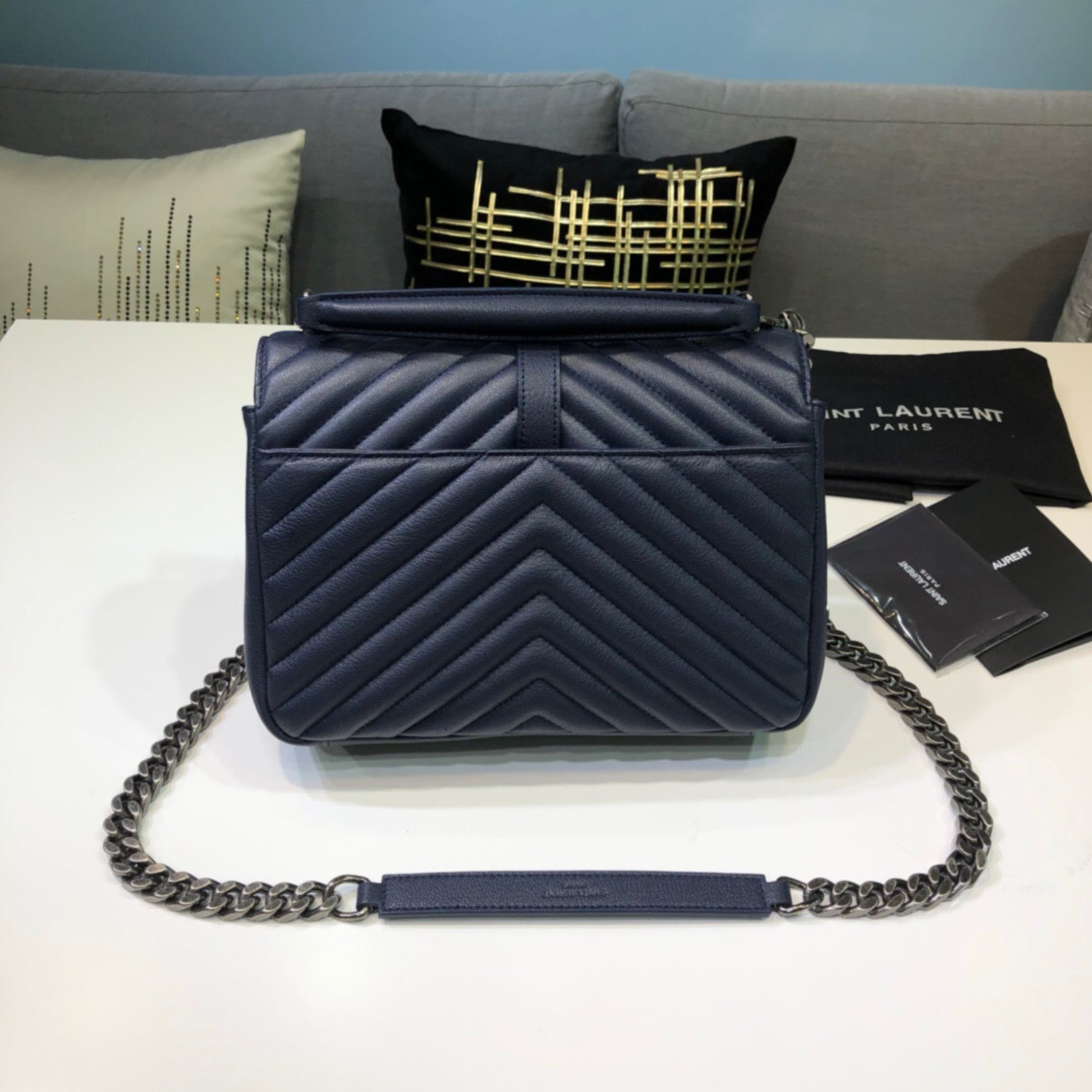YSL College Medium Navy Blue Bag