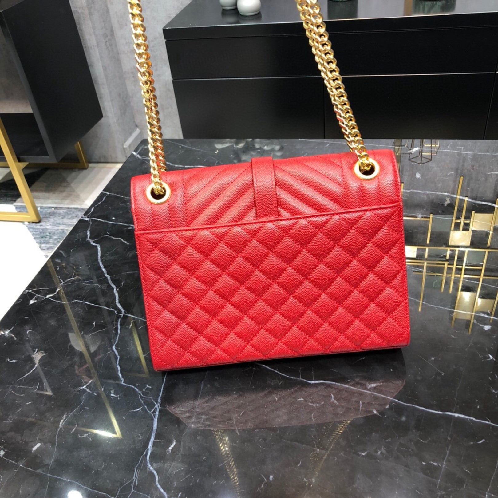 YSL Medium Envelope Shoulder Bag Red 24cm