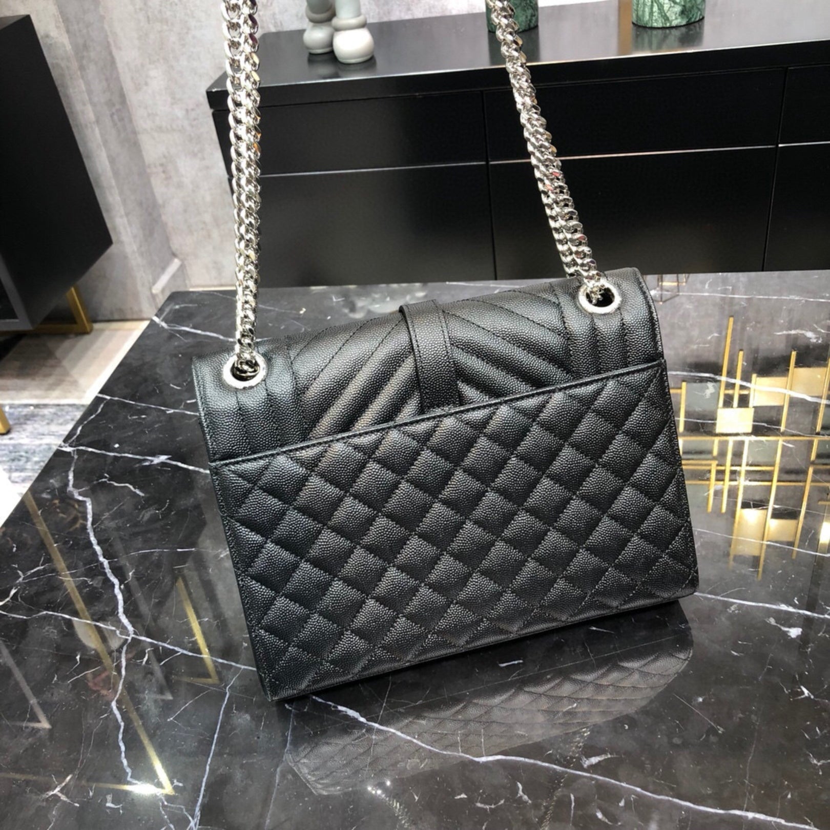 YSL Medium Envelope Shoulder Bag Black 24cm