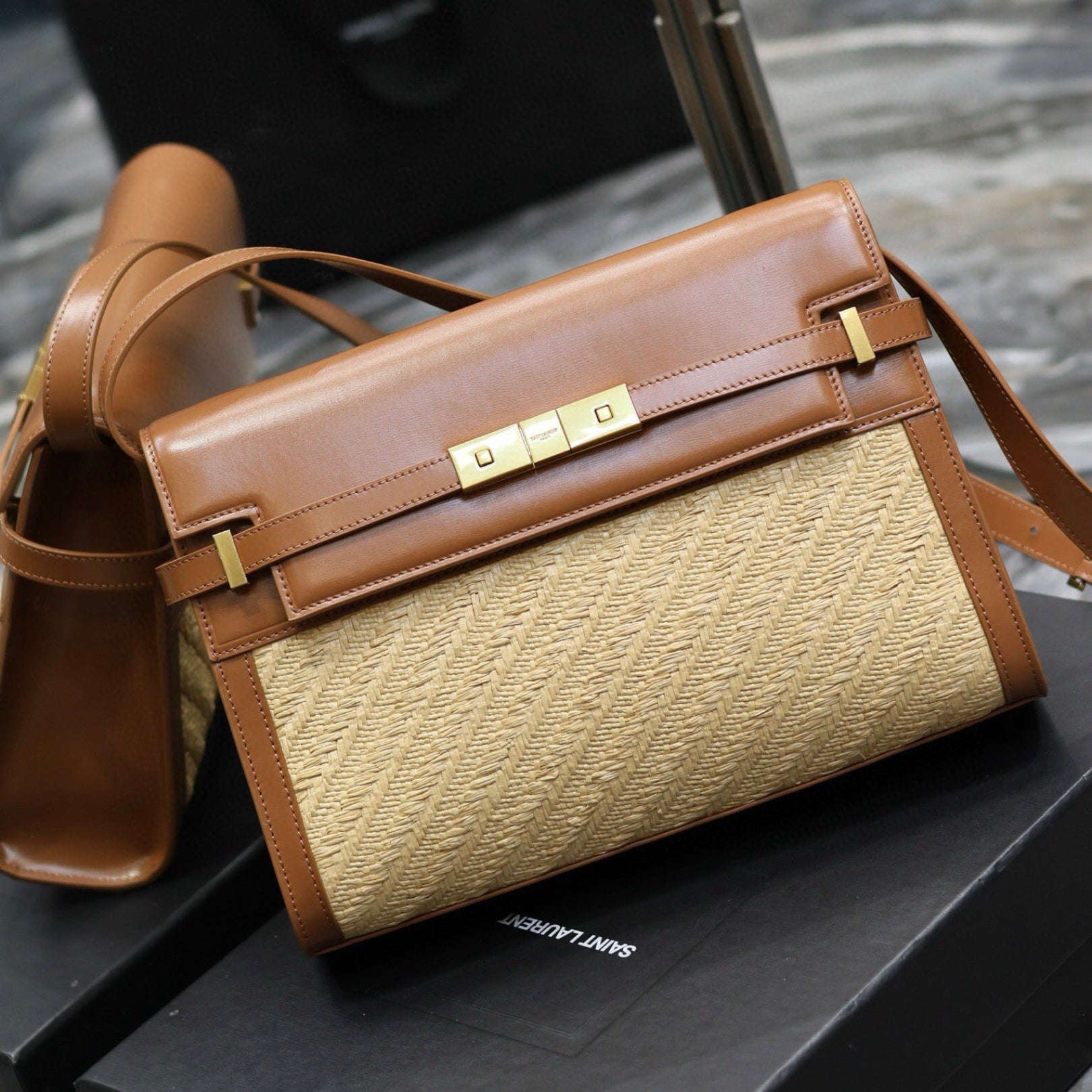 Small Beige and Brown YSL Manhattan Bag