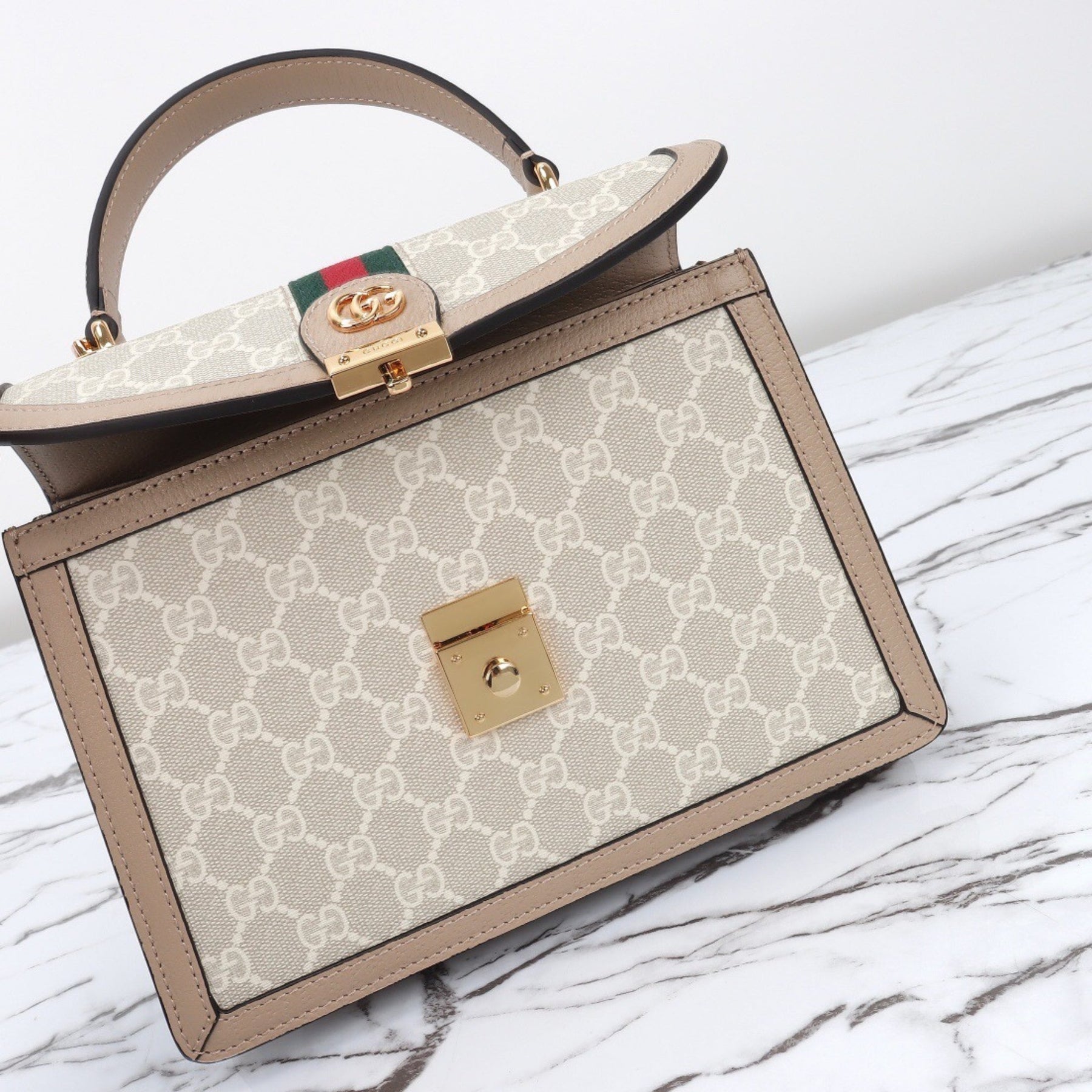 Small Light Beige GG Ophidia Bag with 25cm top handle
