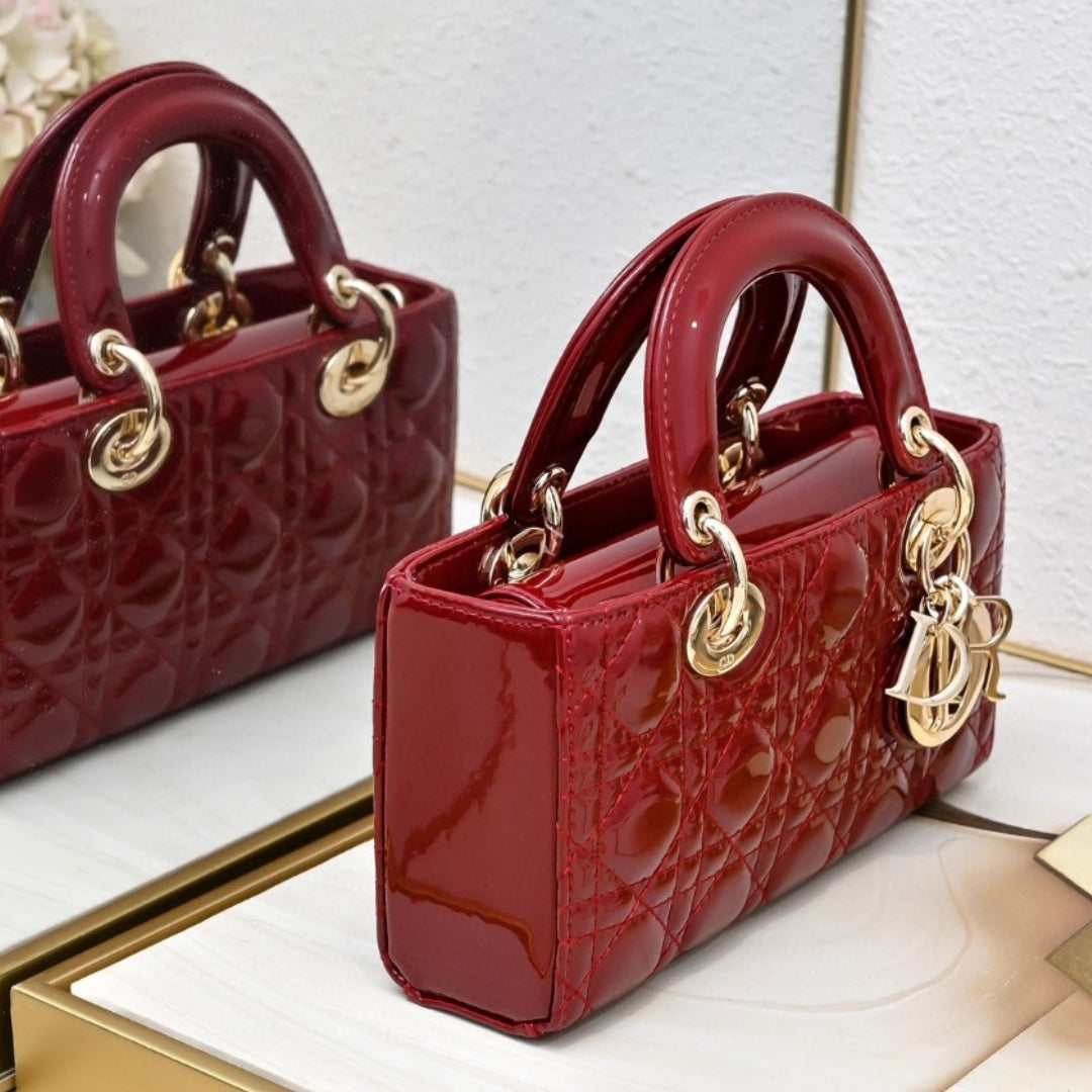 Dio Lady Joy Small Red Patent Leather Bag 22cm