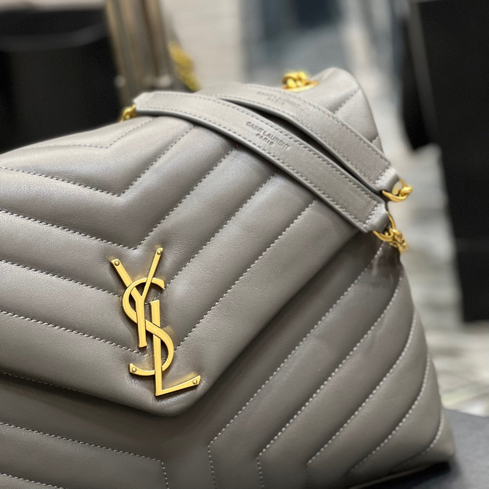 YSL LouLou Shoulder Bag Gray with Gold