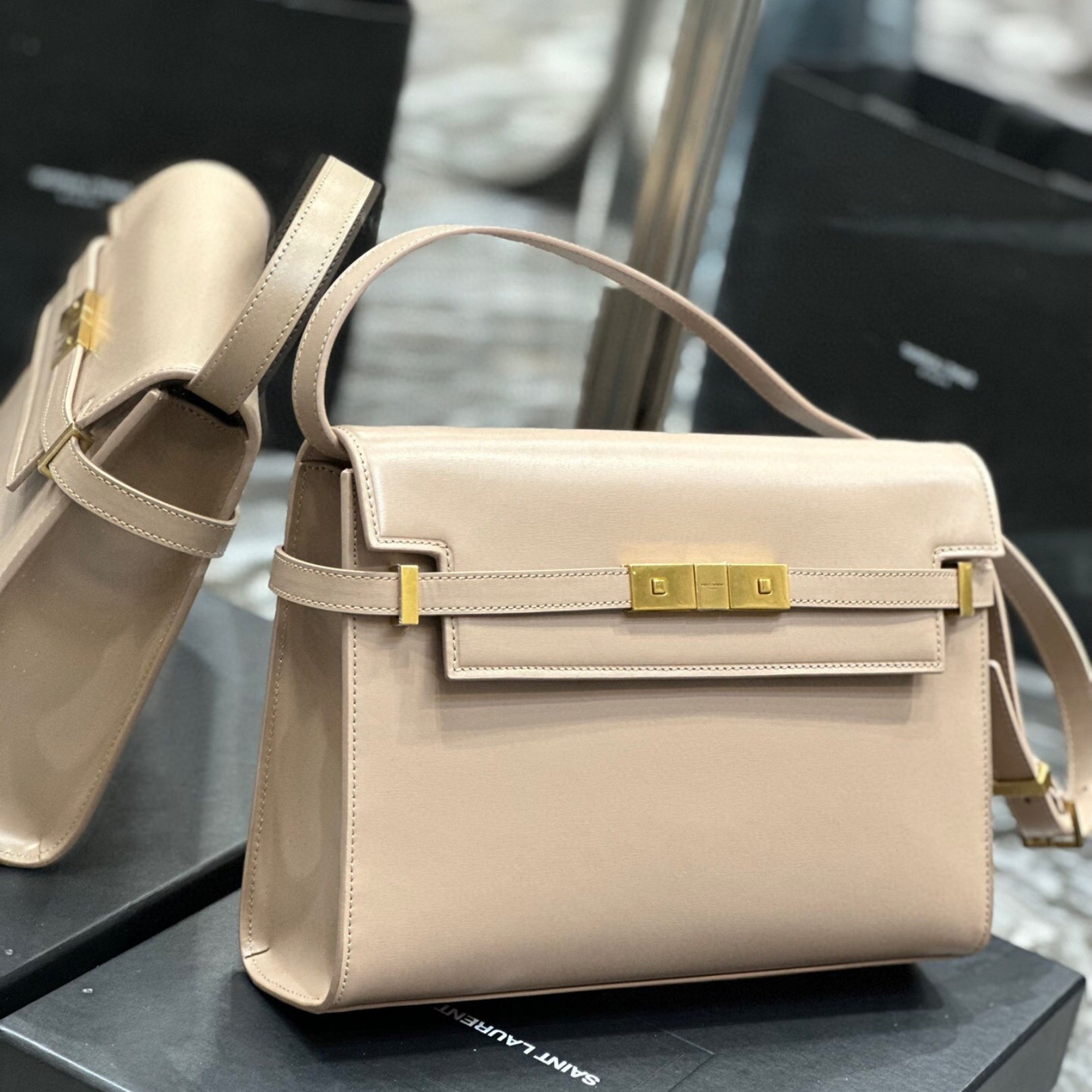 Small Beige YSL Manhattan Bag
