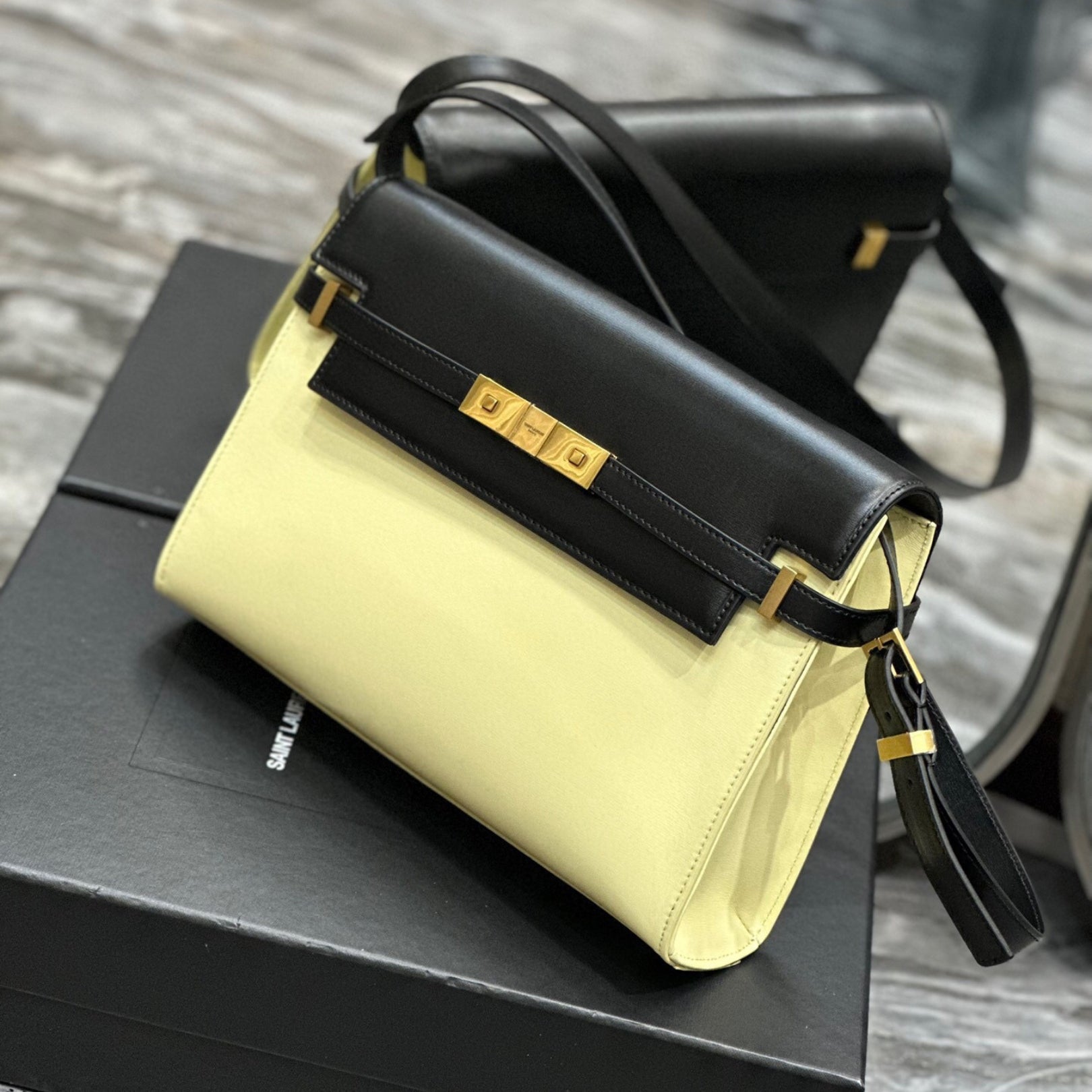 Small Beige and Black YSL Manhattan Bag