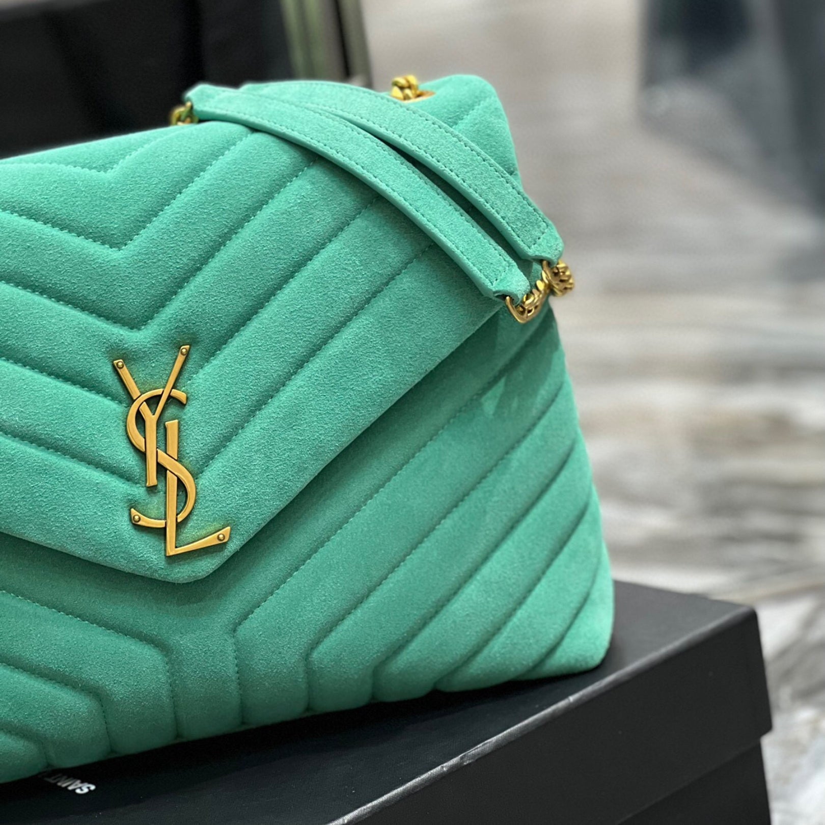 YSL LouLou Shoulder Bag Green with Gold