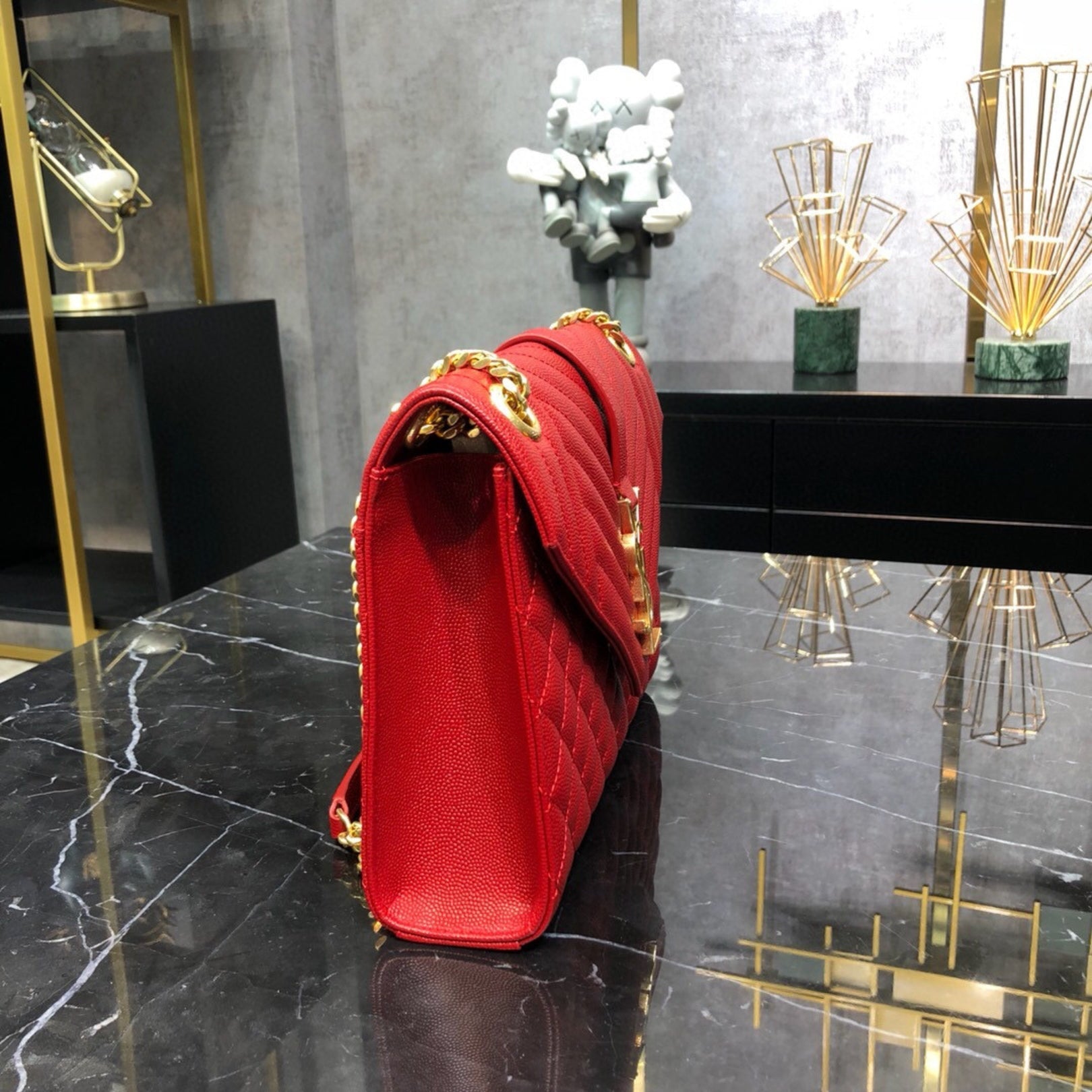 YSL Medium Envelope Shoulder Bag Red 24cm
