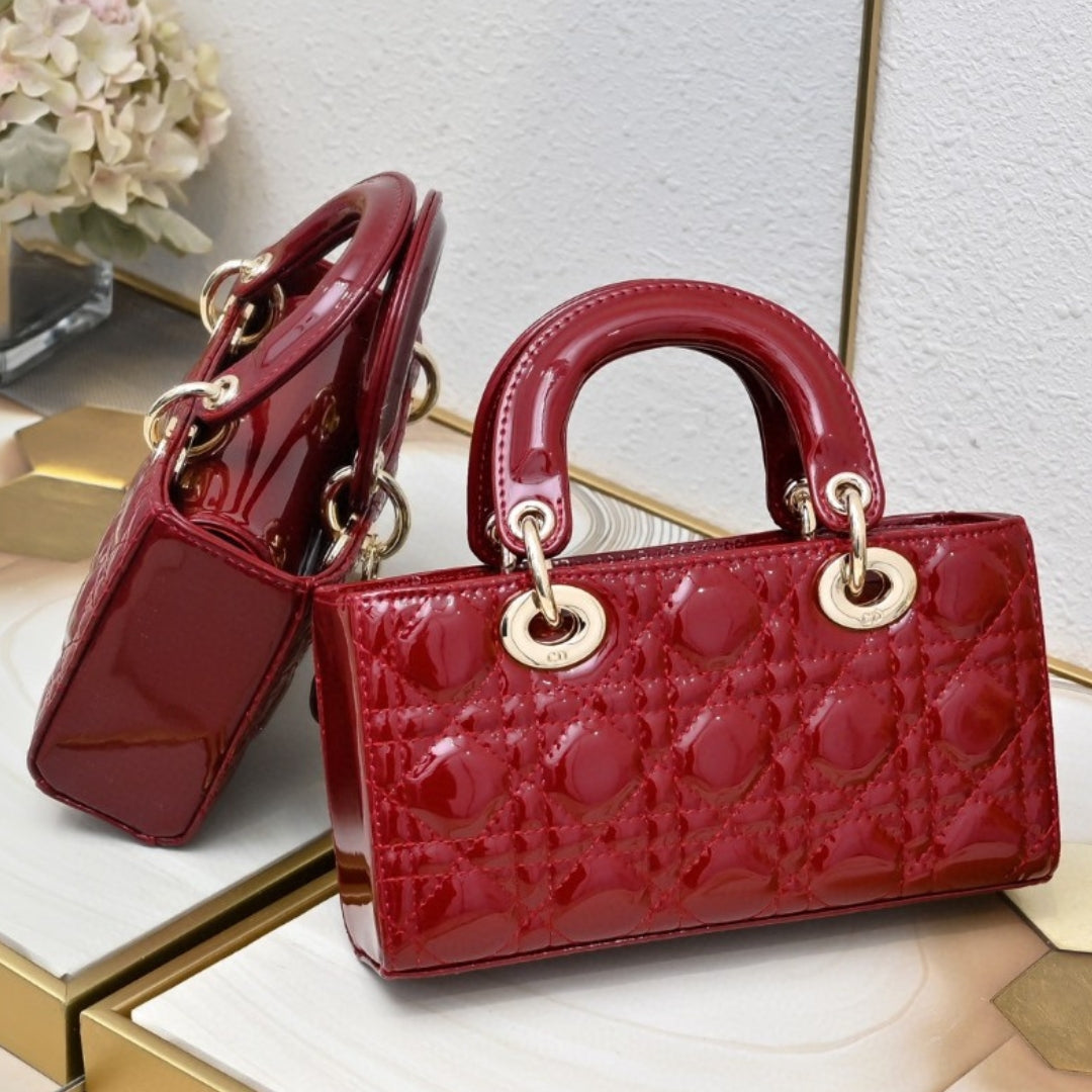Dio Lady Joy Small Red Patent Leather Bag 22cm