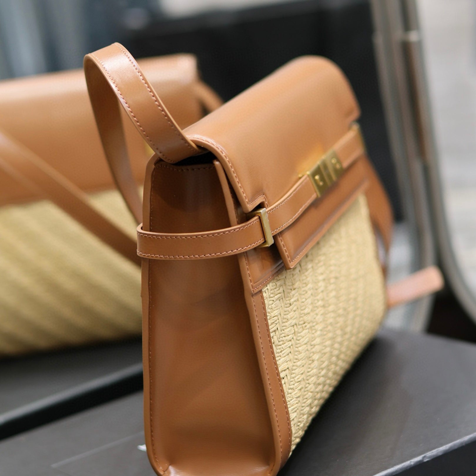 Small Beige and Brown YSL Manhattan Bag