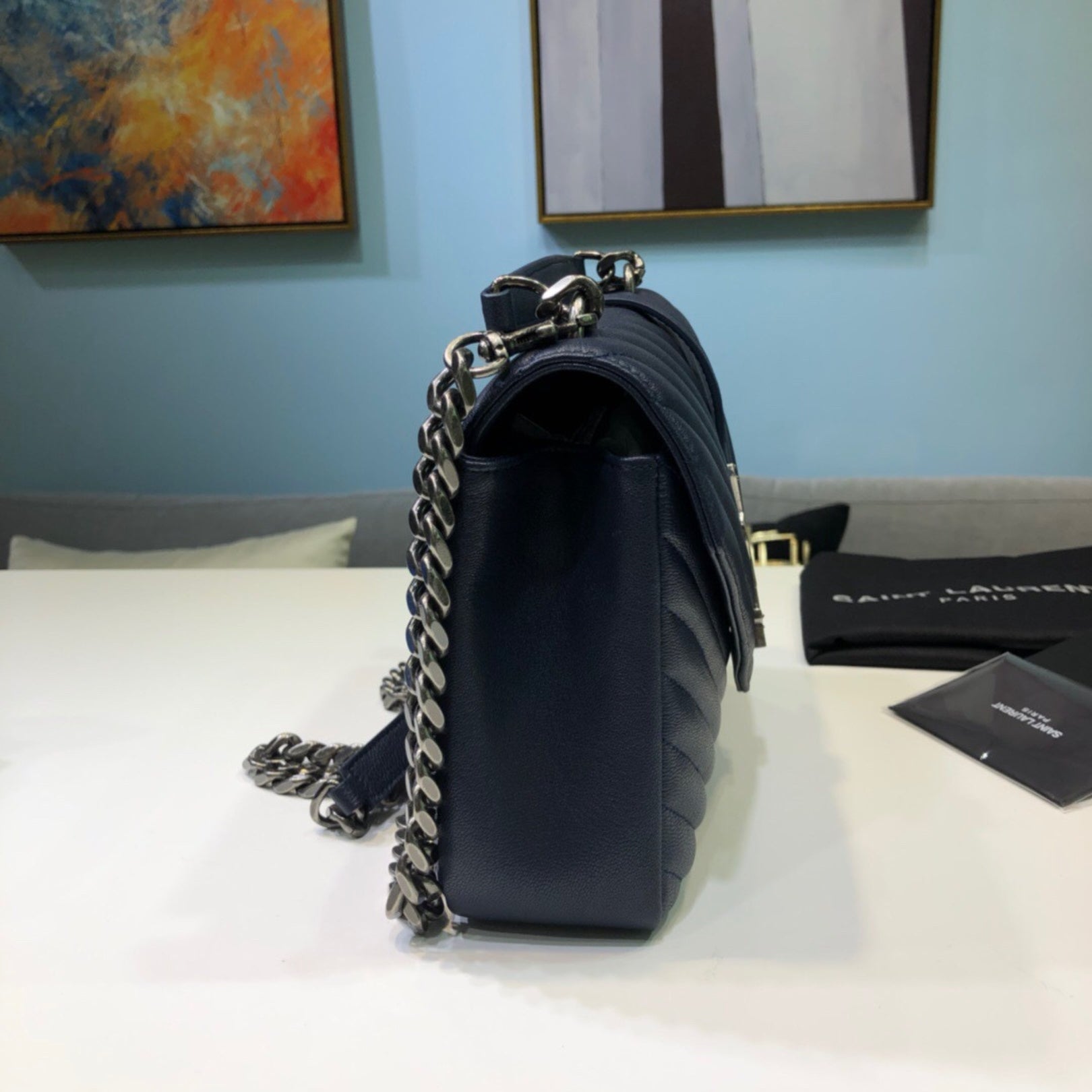 YSL College Medium Navy Blue Bag