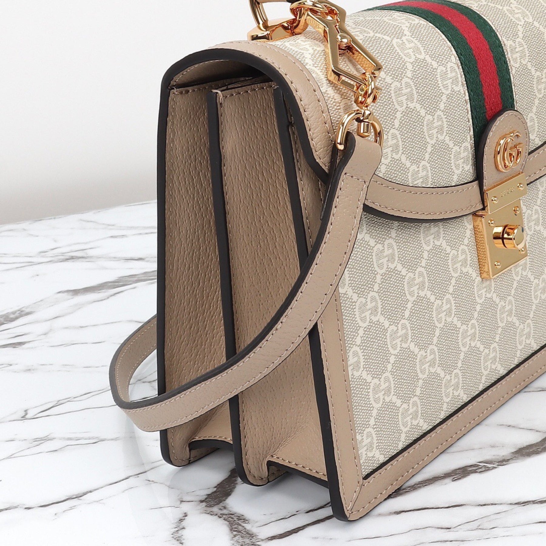 Small Light Beige GG Ophidia Bag with 25cm top handle