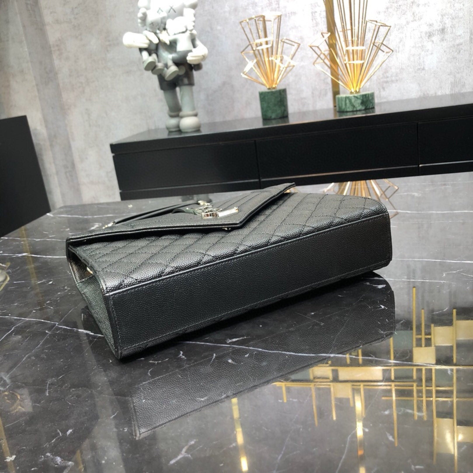 YSL Medium Envelope Shoulder Bag Black 24cm