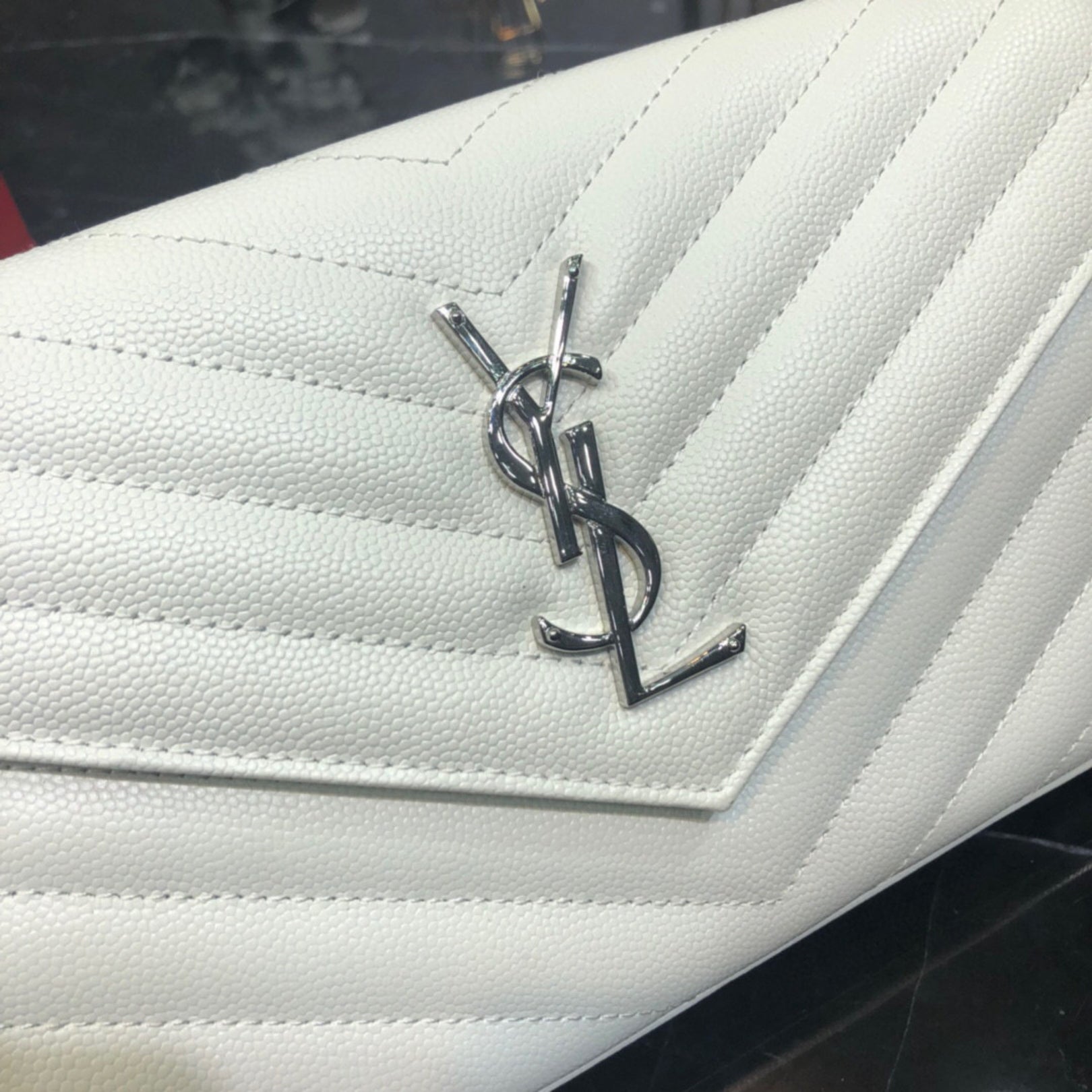 YSL Small Monogram White Bag with Silver Logo
