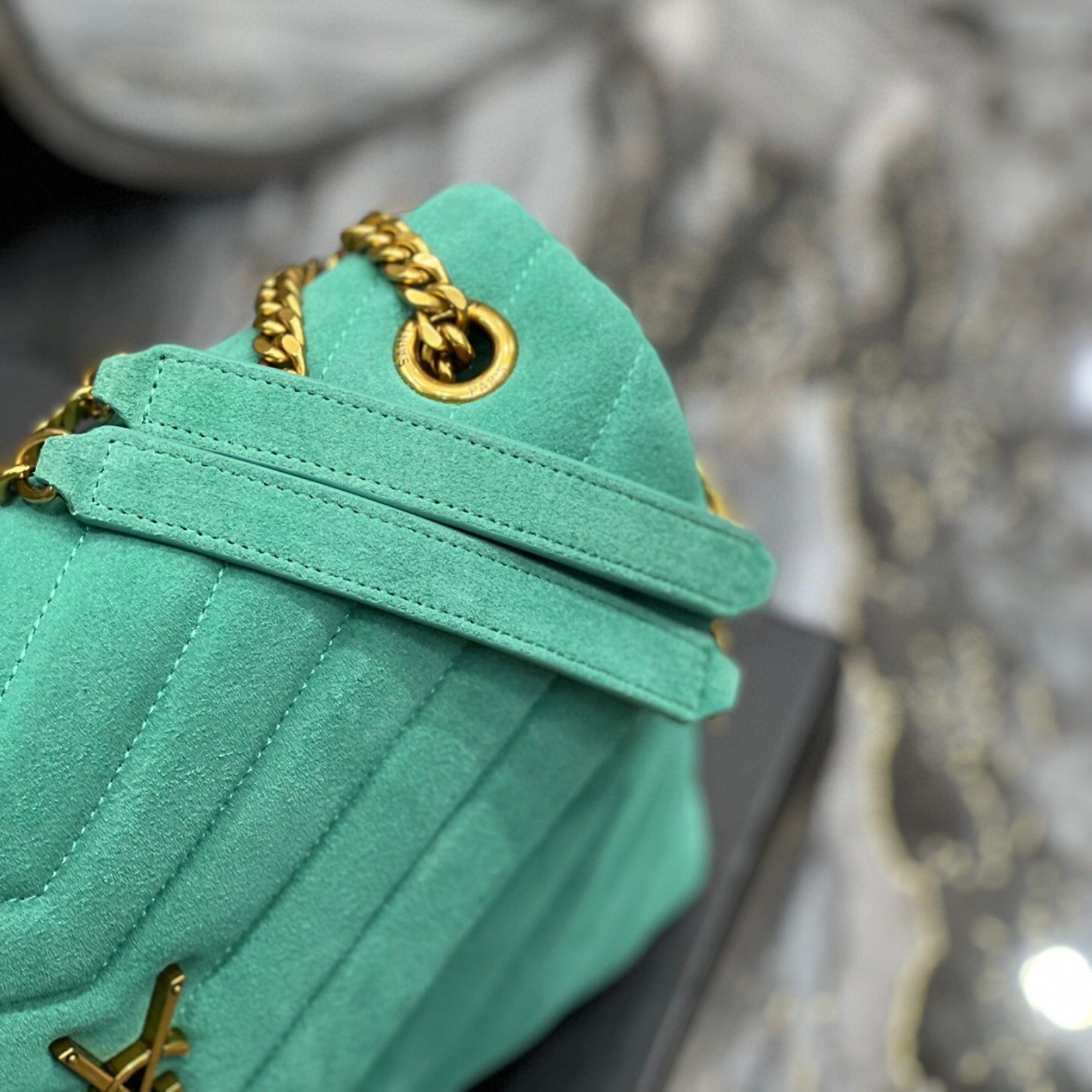 YSL LouLou Shoulder Bag Green with Gold