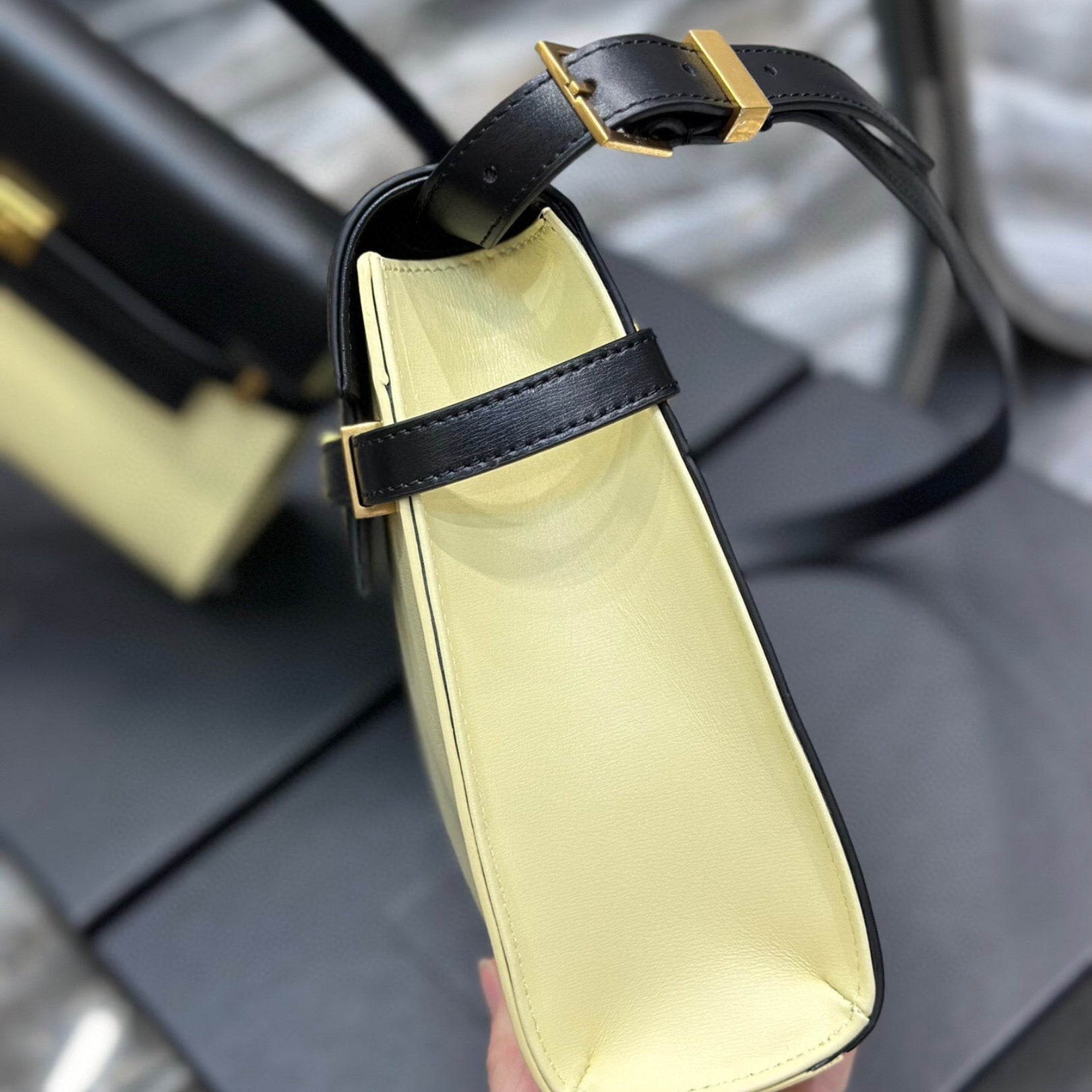 Small Beige and Black YSL Manhattan Bag