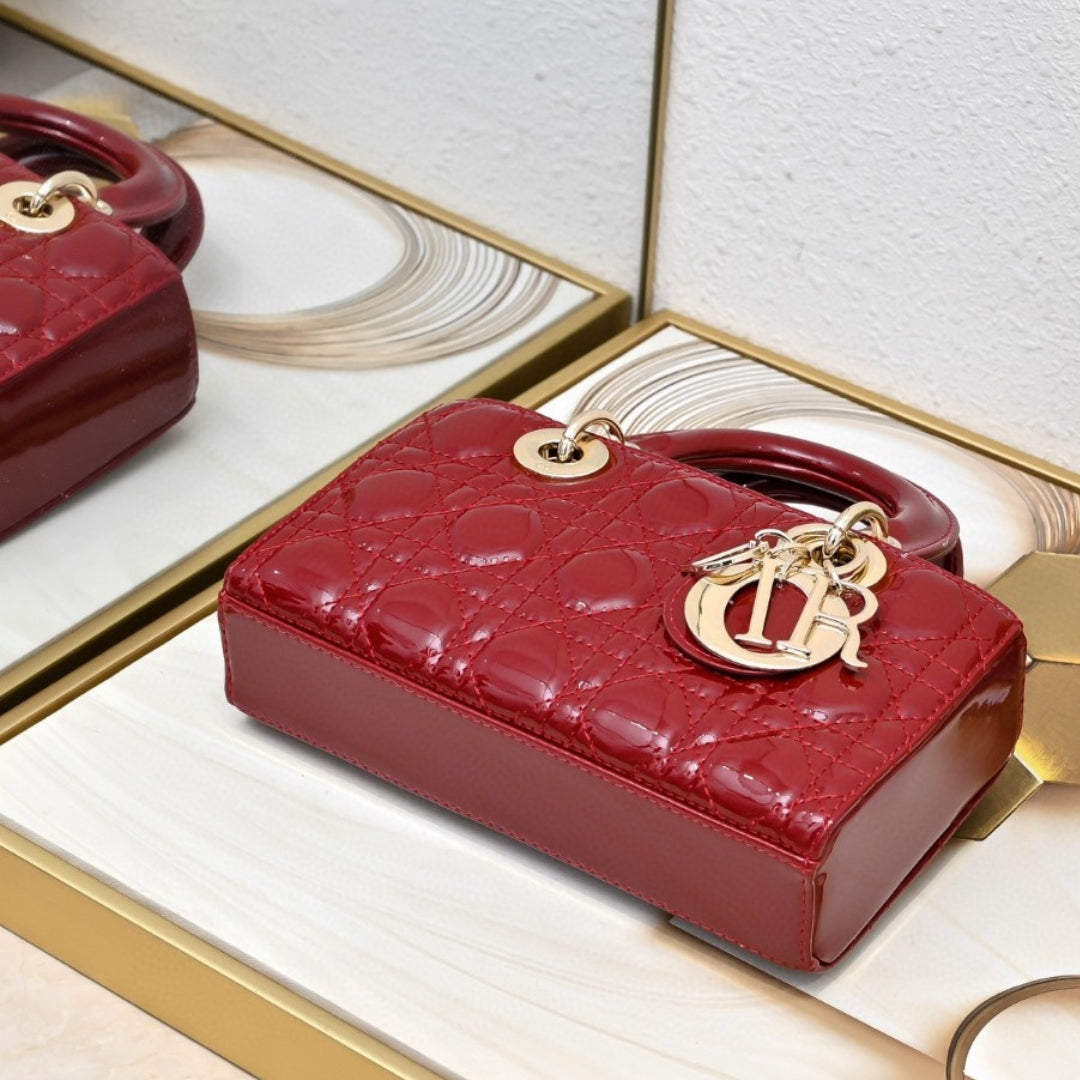 Dio Lady Joy Small Red Patent Leather Bag 22cm