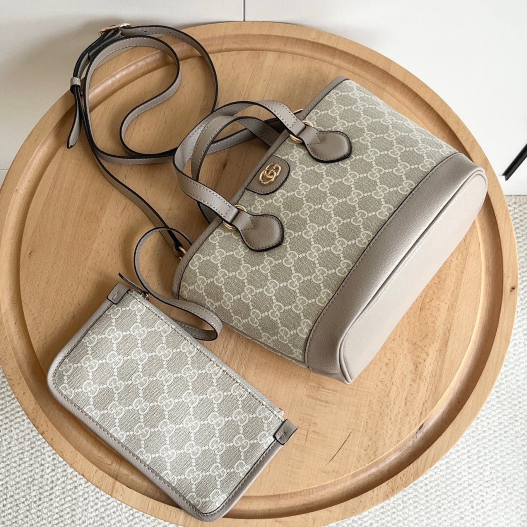 GG Ophidia Tote Mini Supreme Bag Beige and White 22cm