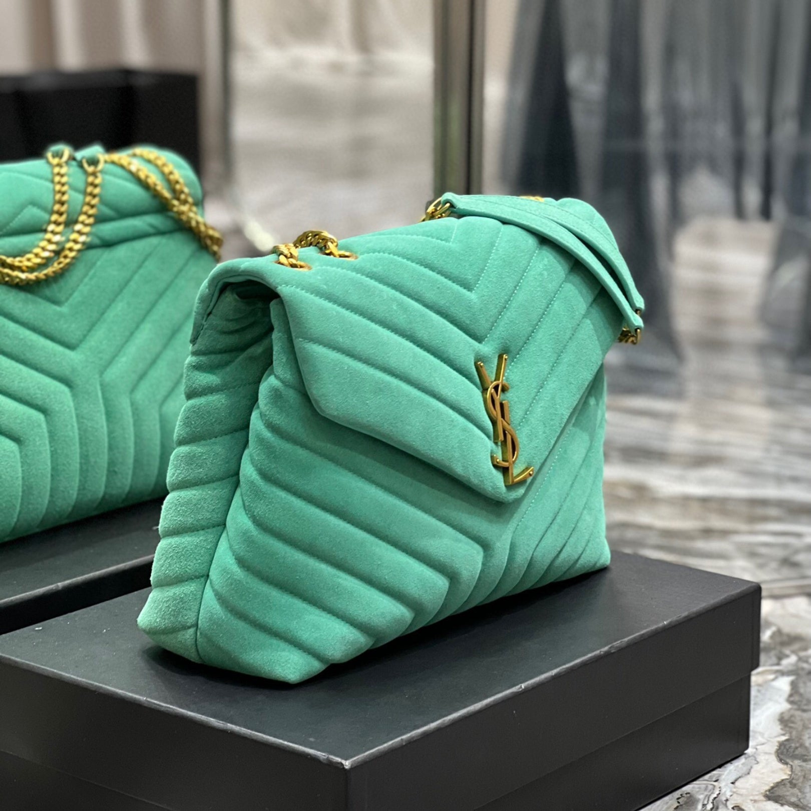 YSL LouLou Shoulder Bag Green with Gold