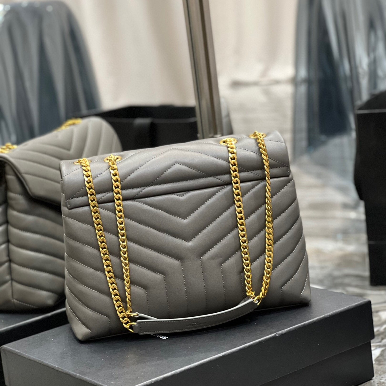 YSL LouLou Shoulder Bag Gray with Gold