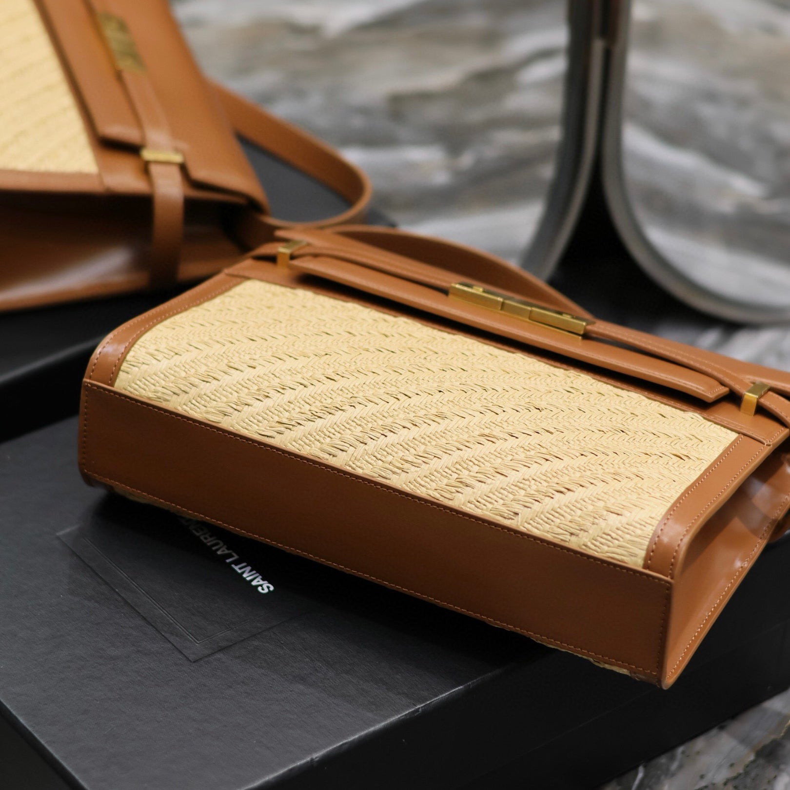 Small Beige and Brown YSL Manhattan Bag