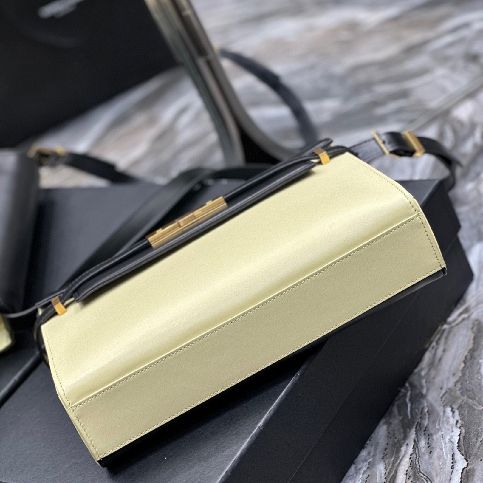 Small Beige and Black YSL Manhattan Bag