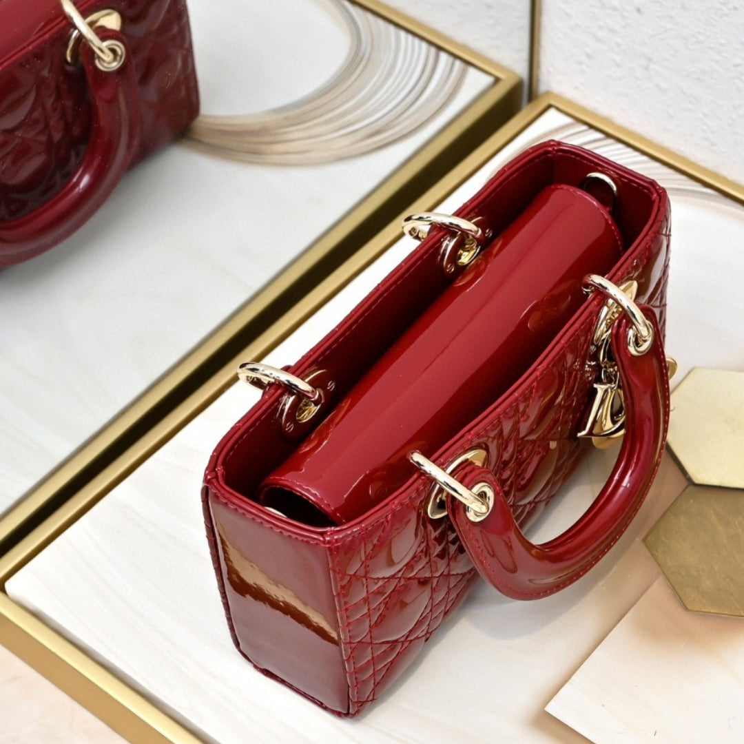 Dio Lady Joy Small Red Patent Leather Bag 22cm