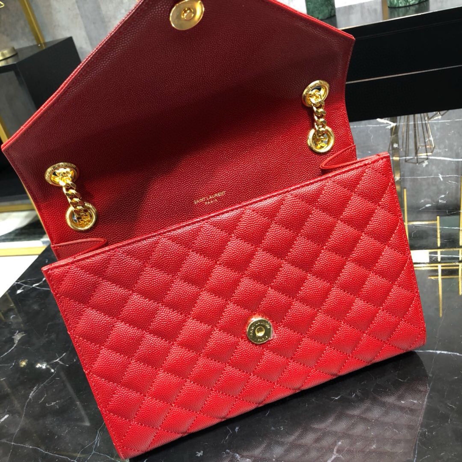 YSL Medium Envelope Shoulder Bag Red 24cm