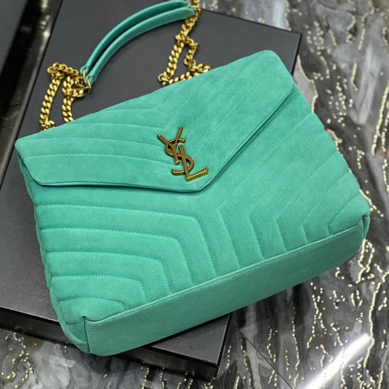 YSL LouLou Shoulder Bag Green with Gold