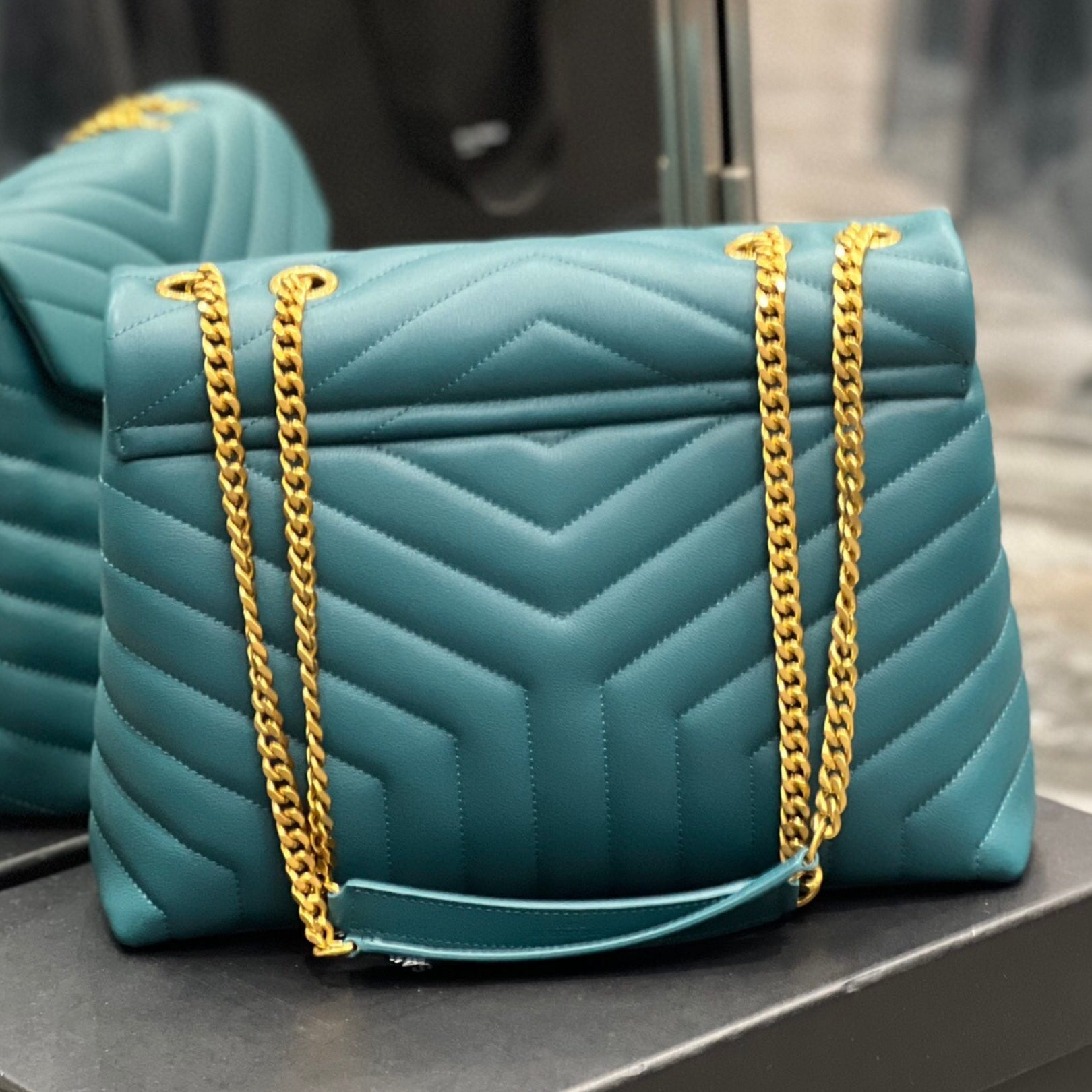 YSL LouLou Shoulder Bag in Turquoise Blue with Gold