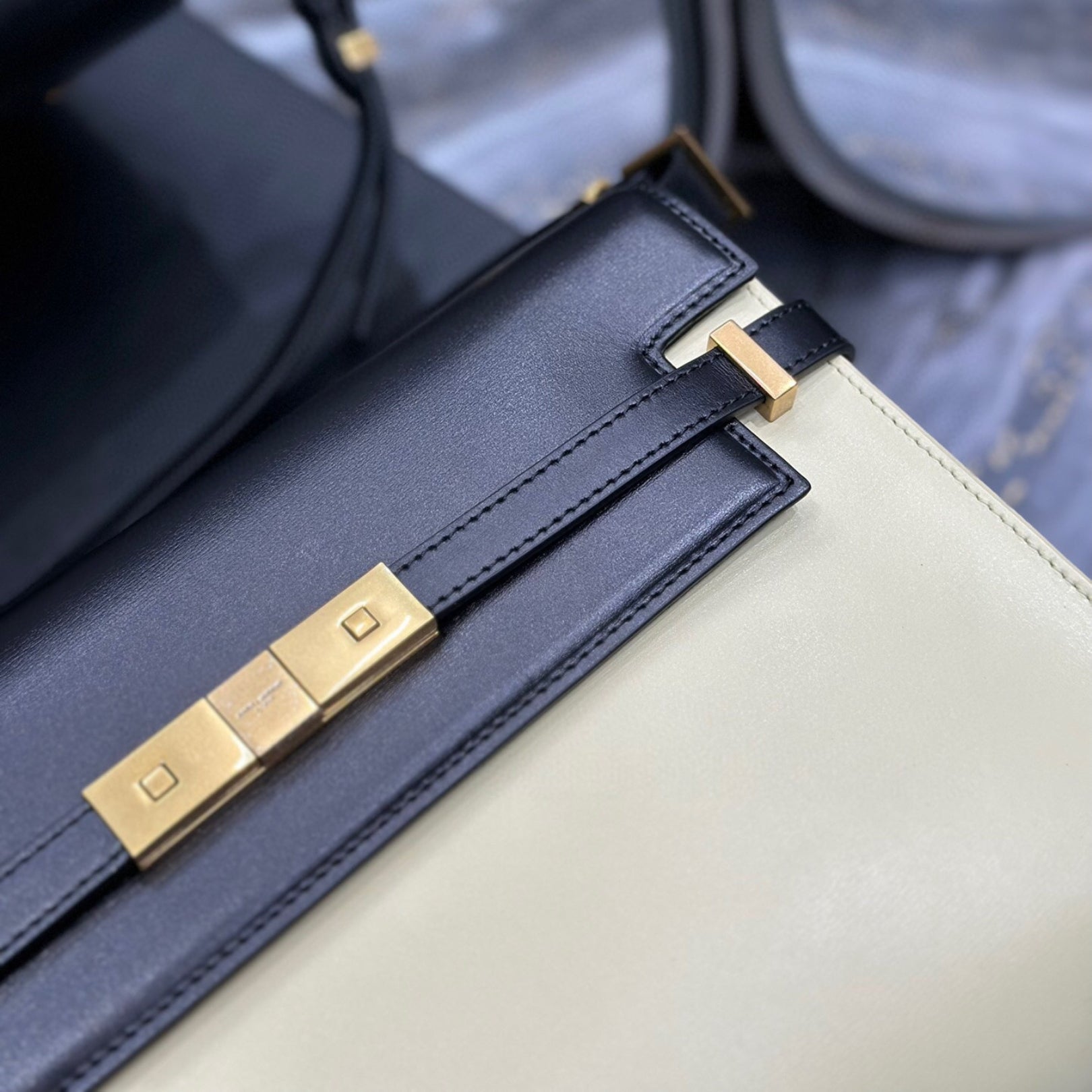 Small Beige and Black YSL Manhattan Bag