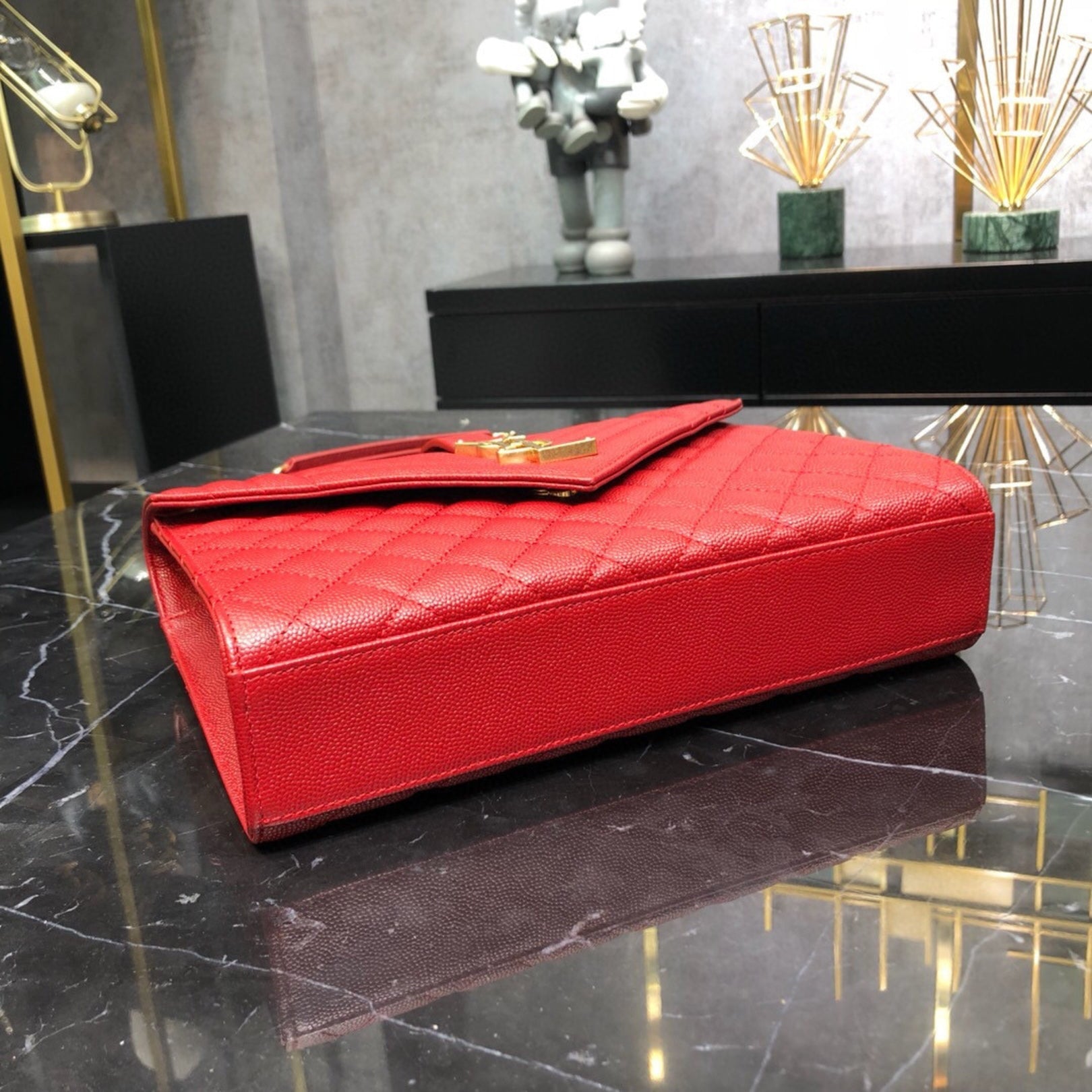 YSL Medium Envelope Shoulder Bag Red 24cm