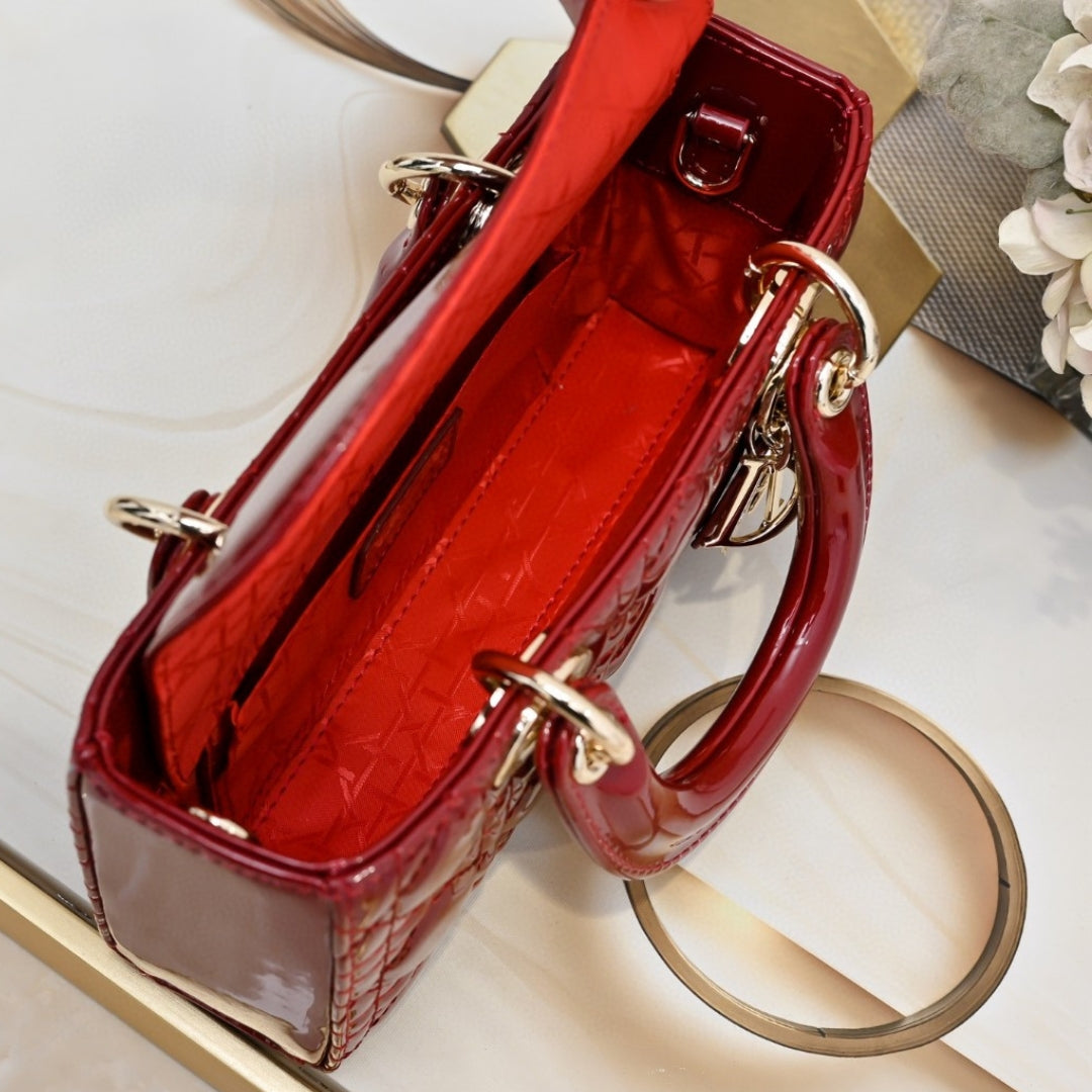 Dio Lady Joy Small Red Patent Leather Bag 22cm