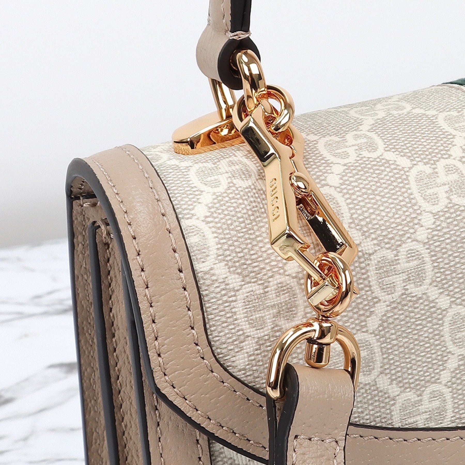 Small Light Beige GG Ophidia Bag with 25cm top handle