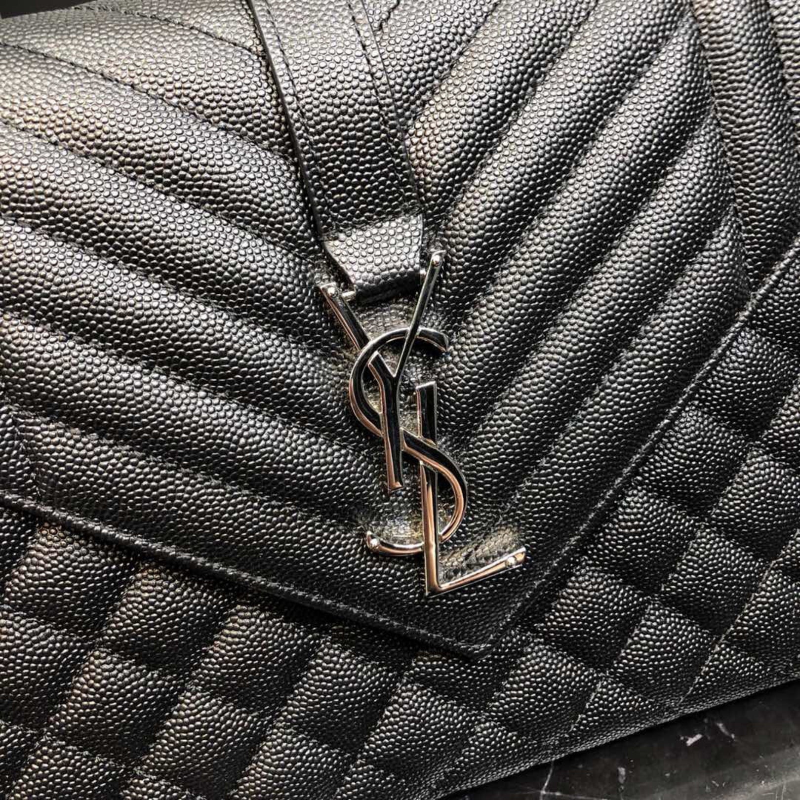 YSL Medium Envelope Shoulder Bag Black 24cm