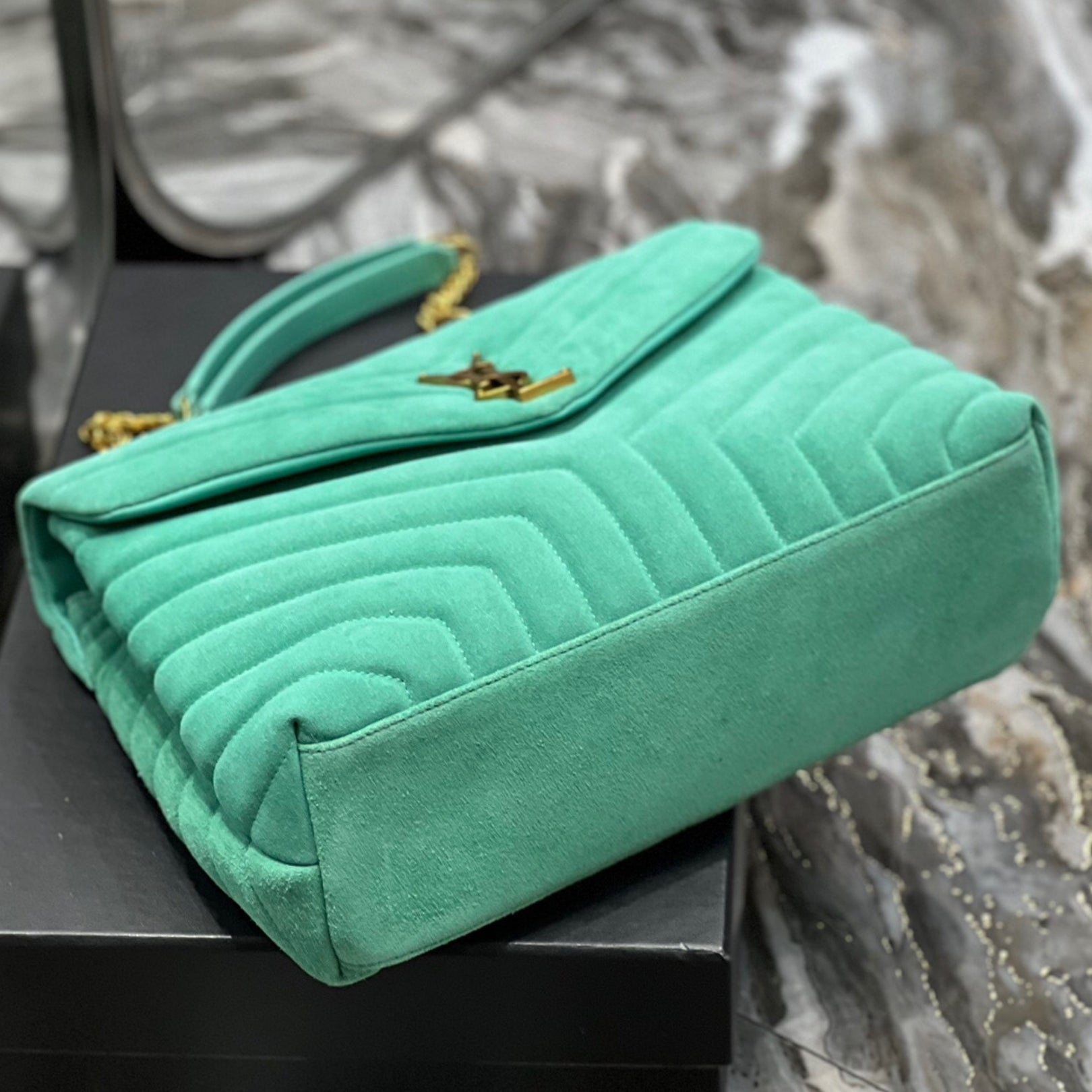 YSL LouLou Shoulder Bag Green with Gold