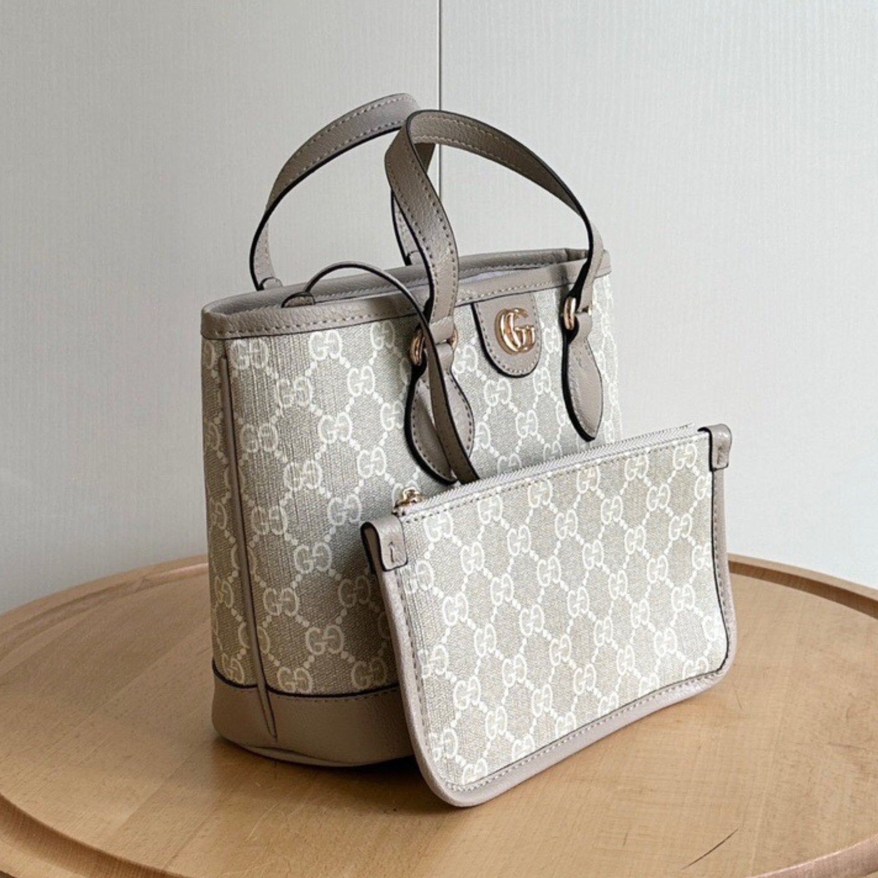 GG Ophidia Tote Mini Supreme Bag Beige and White 22cm