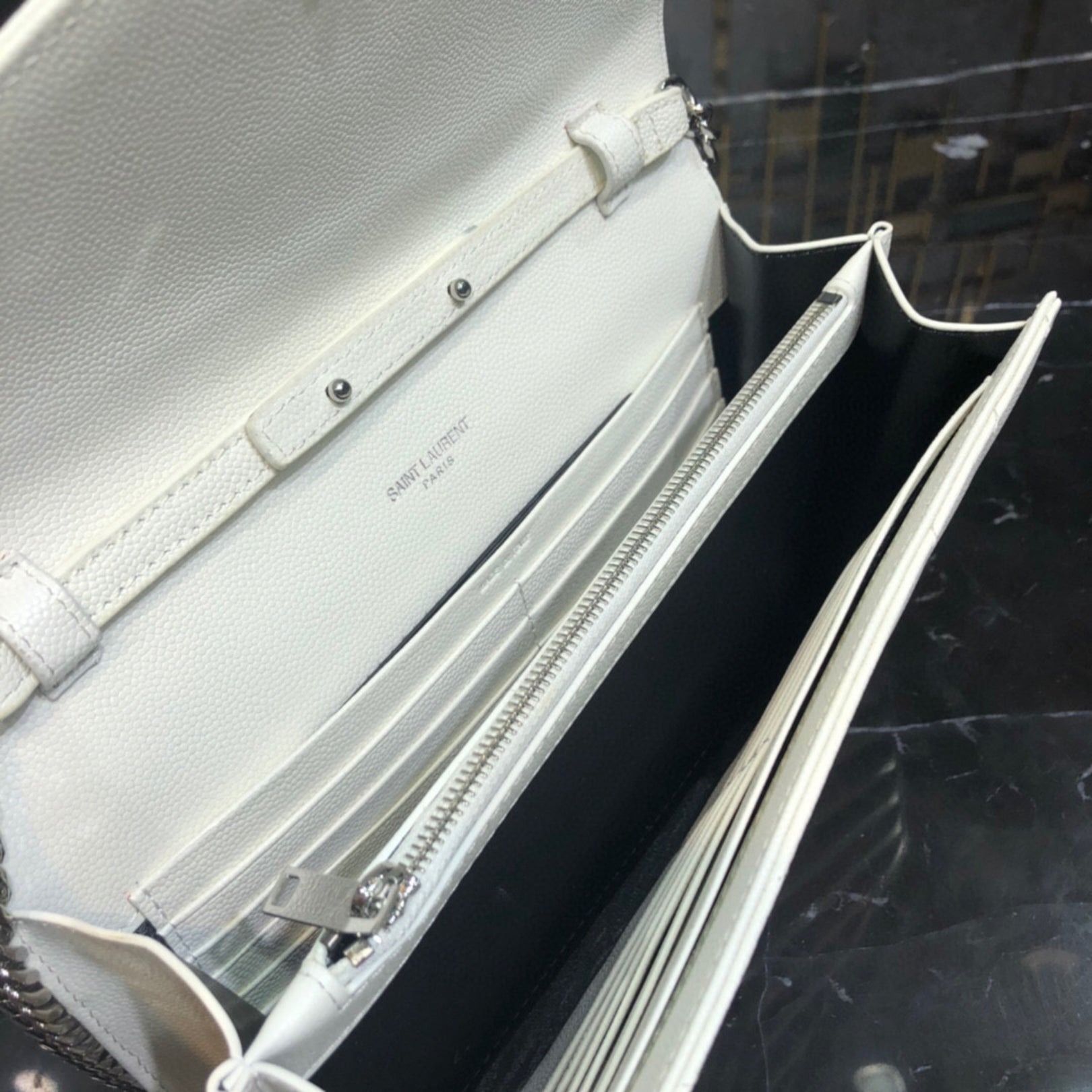 YSL Small Monogram White Bag with Silver Logo