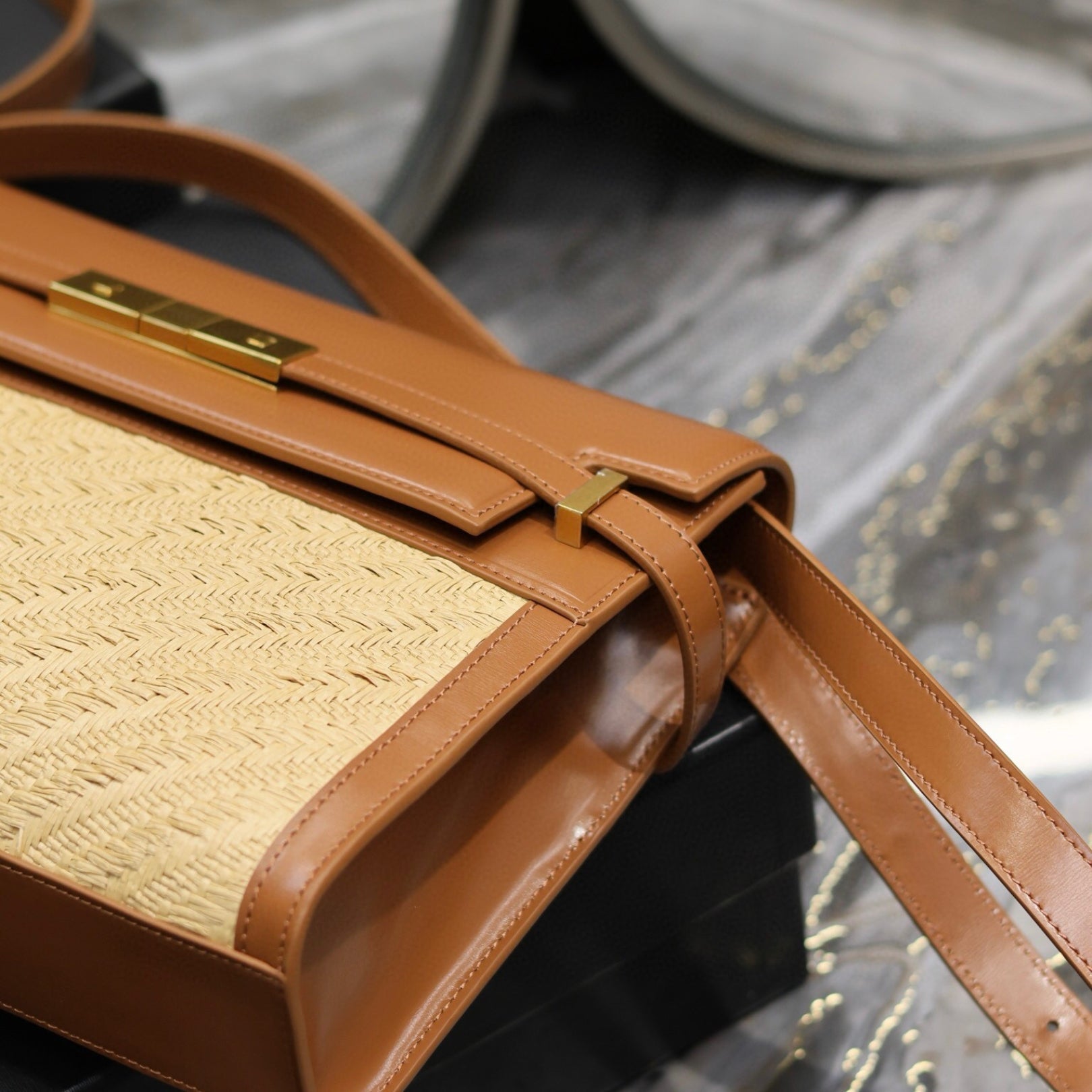 Small Beige and Brown YSL Manhattan Bag