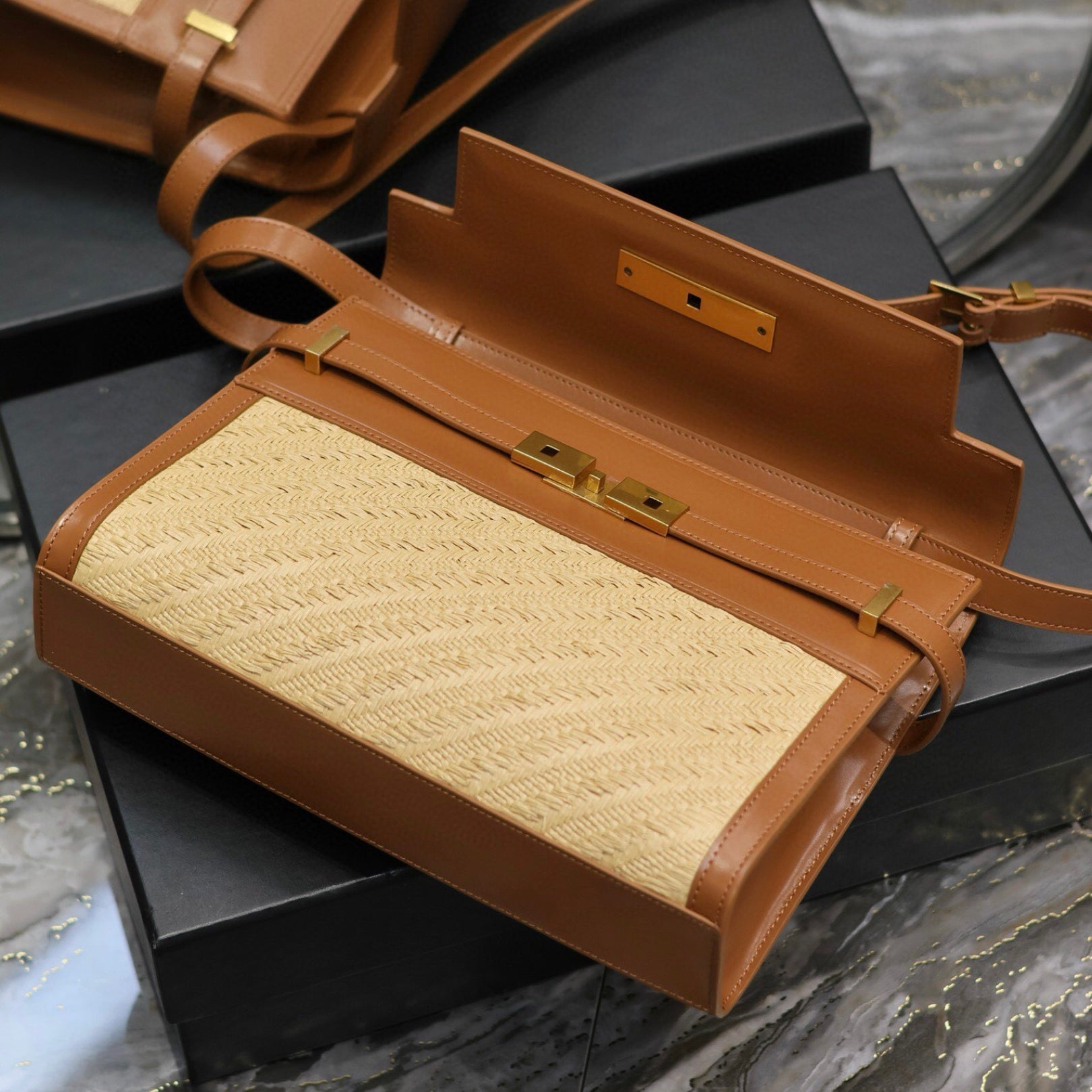 Small Beige and Brown YSL Manhattan Bag