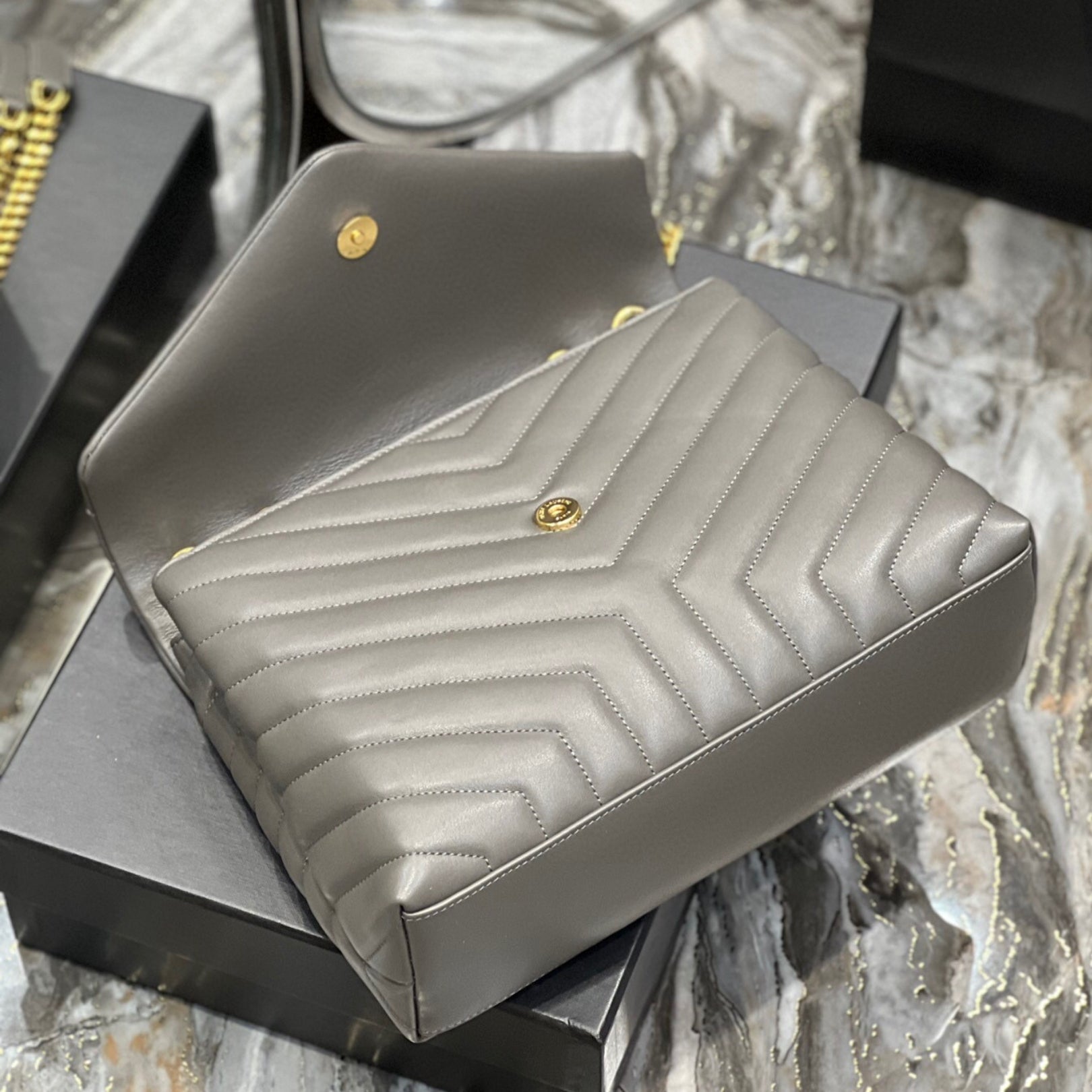 YSL LouLou Shoulder Bag Gray with Gold