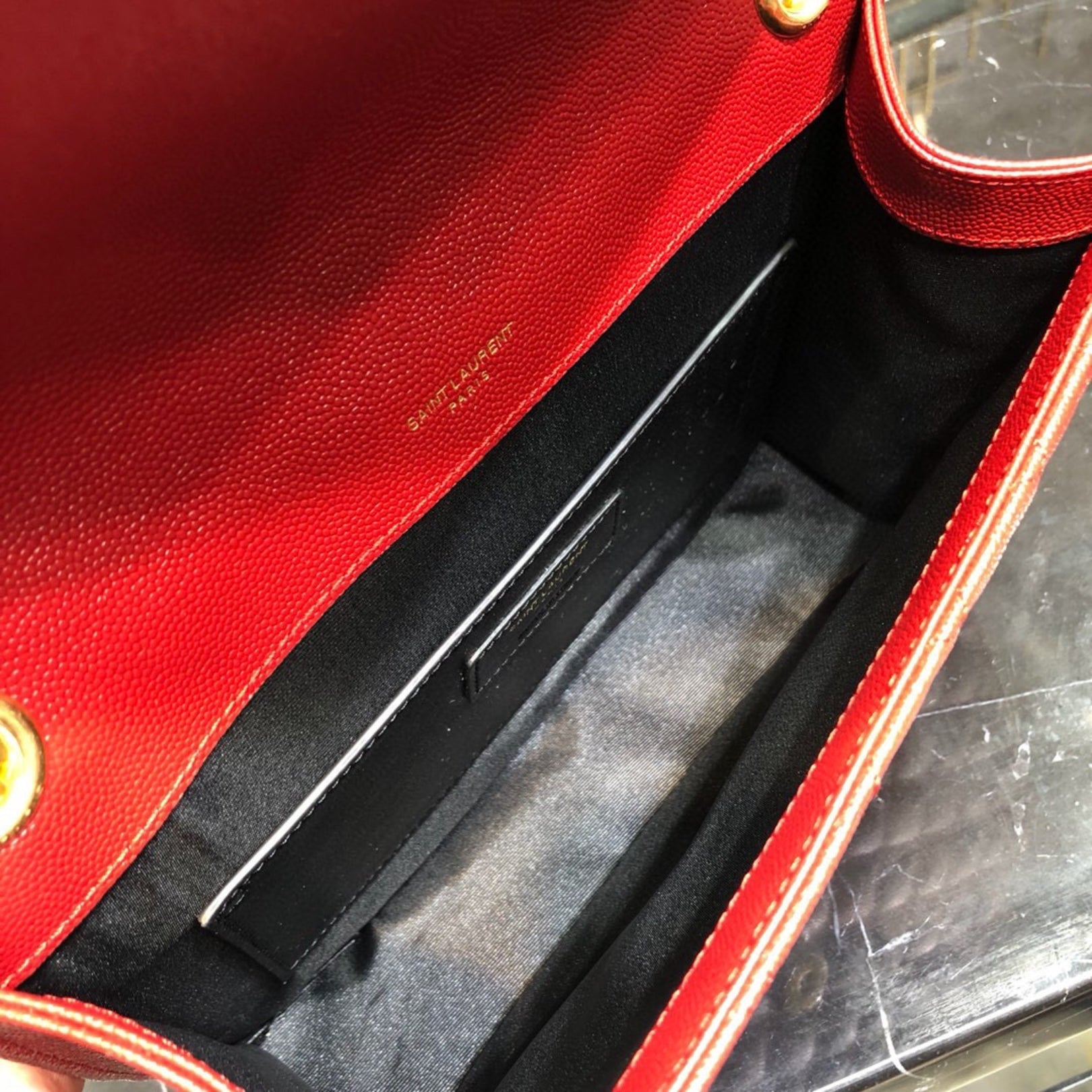 YSL Medium Envelope Shoulder Bag Red 24cm