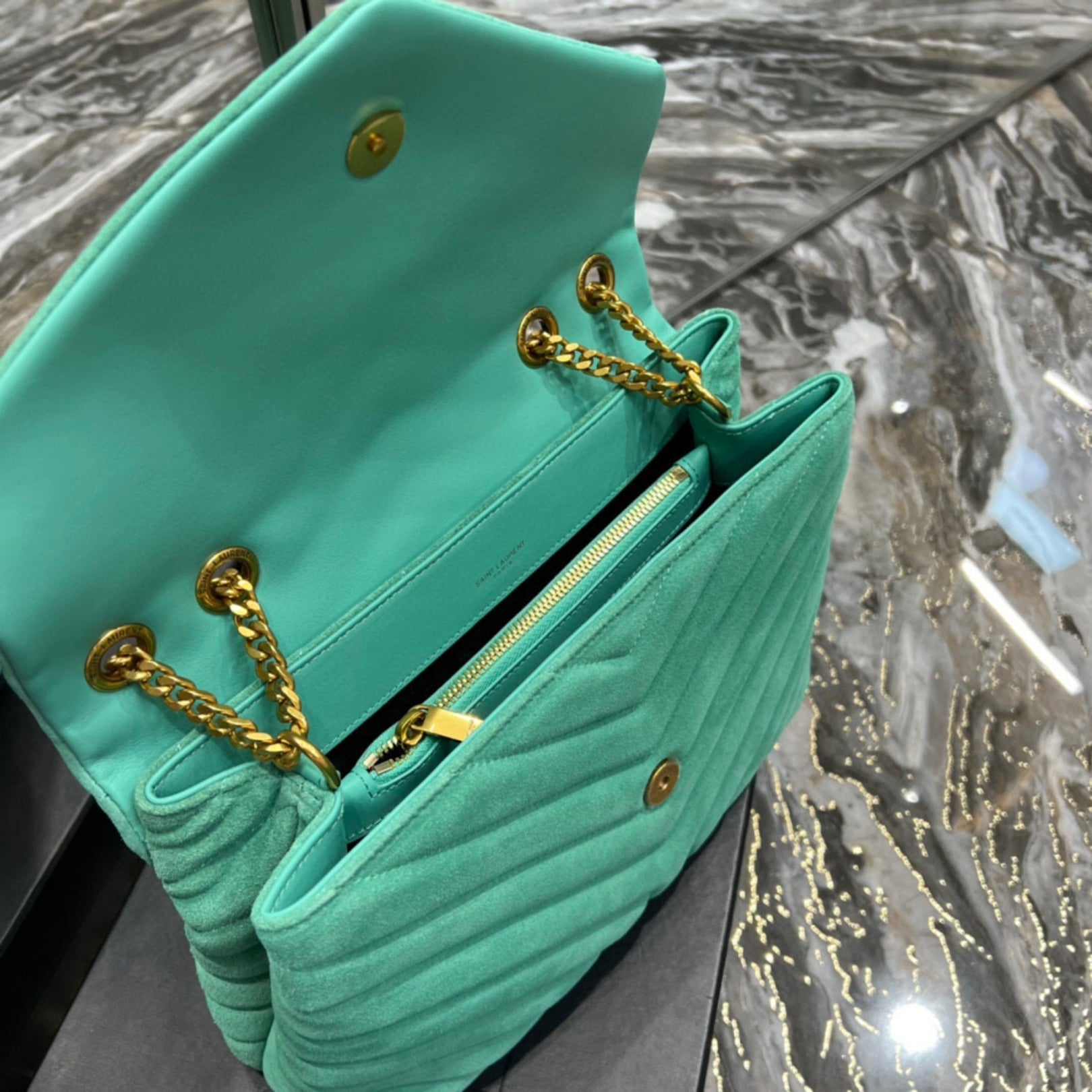 YSL LouLou Shoulder Bag Green with Gold