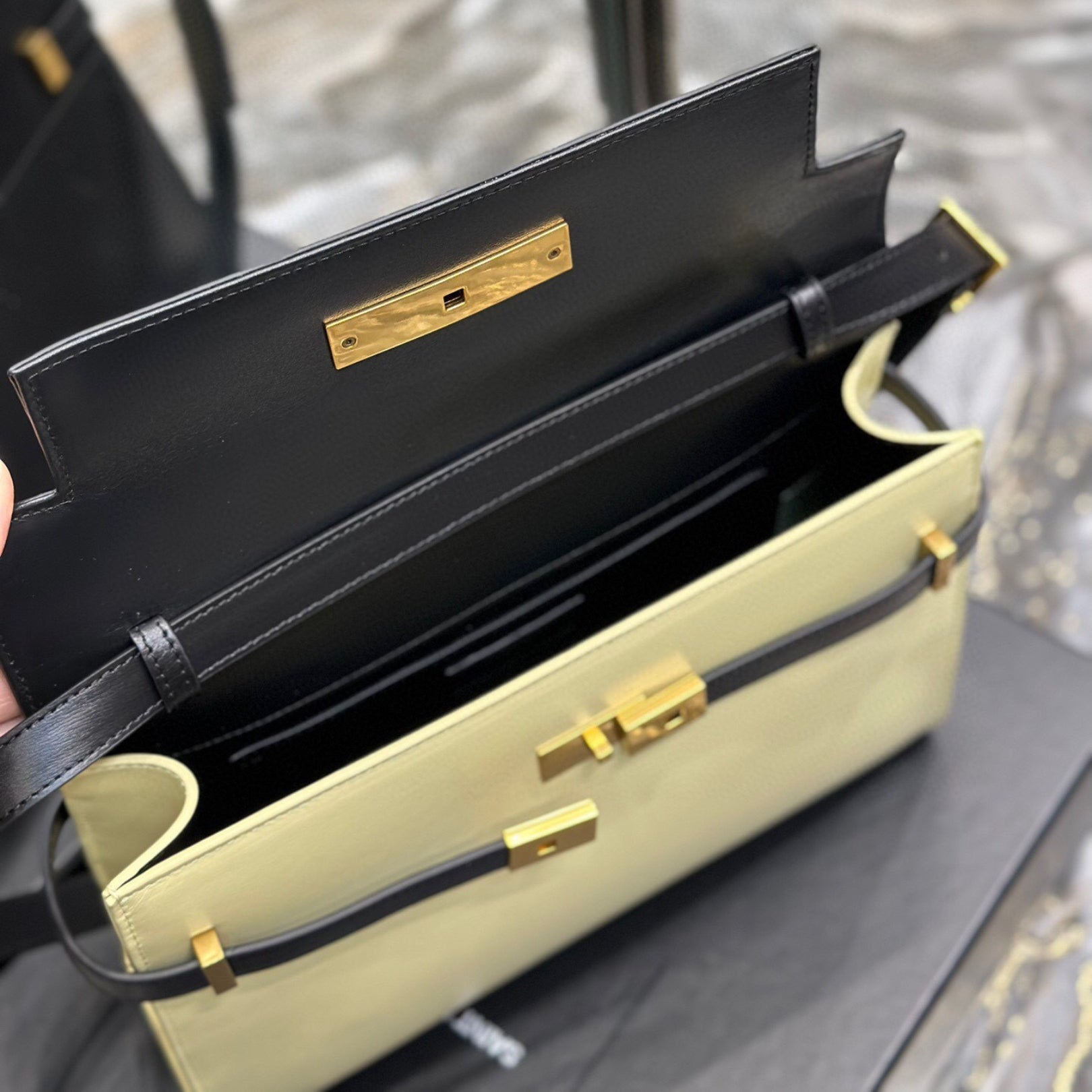 Small Beige and Black YSL Manhattan Bag