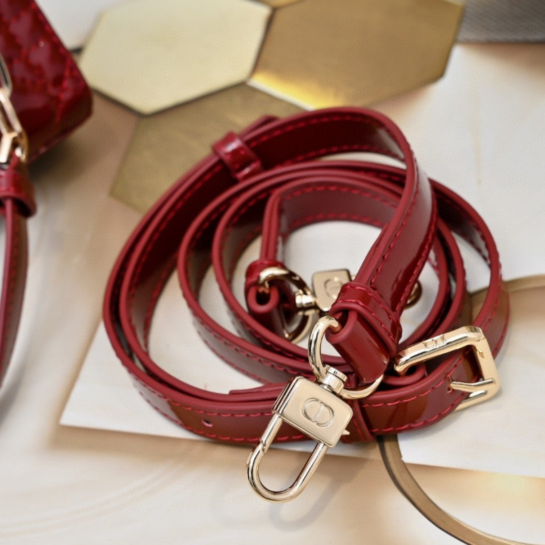 Dio Lady Joy Small Red Patent Leather Bag 22cm