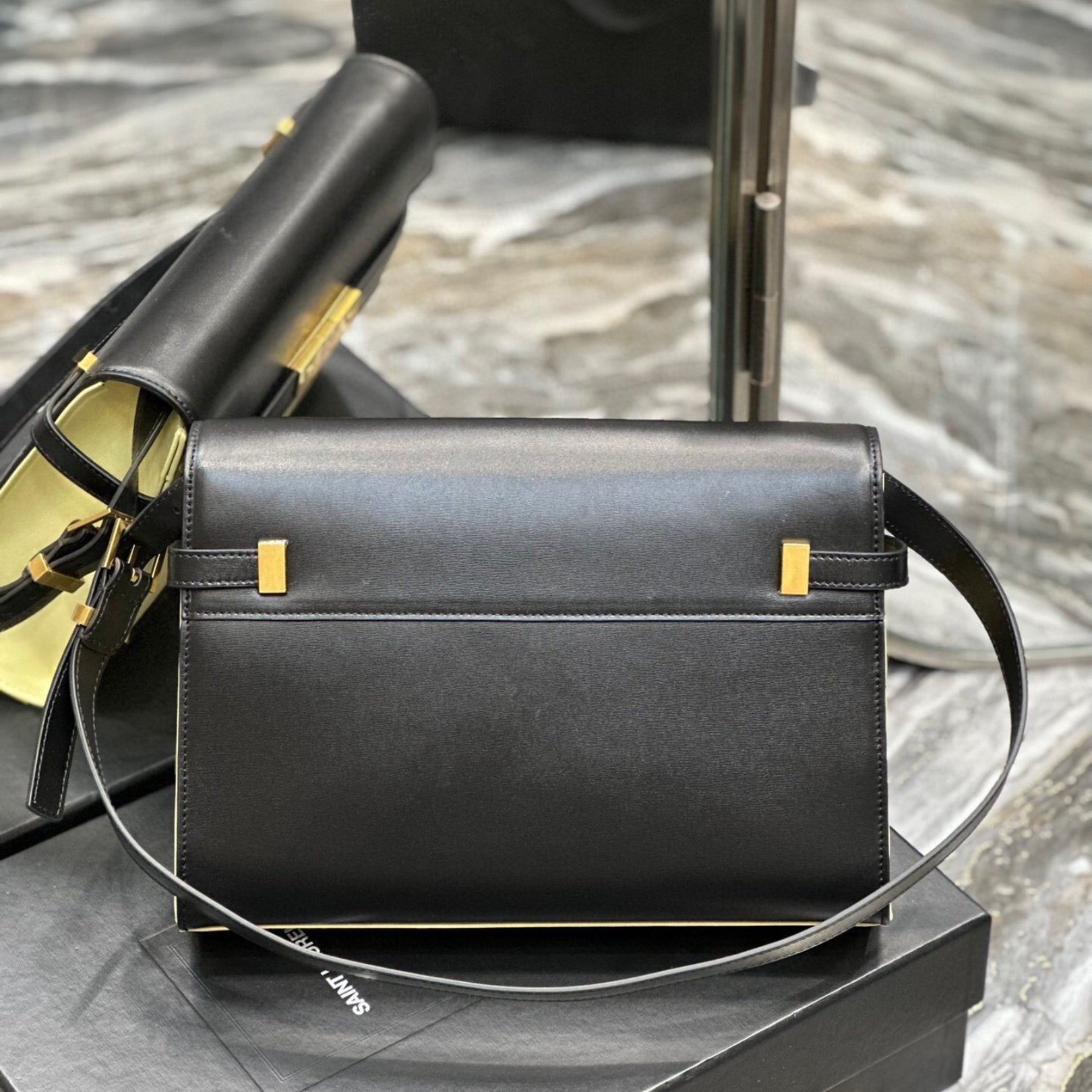 Small Beige and Black YSL Manhattan Bag