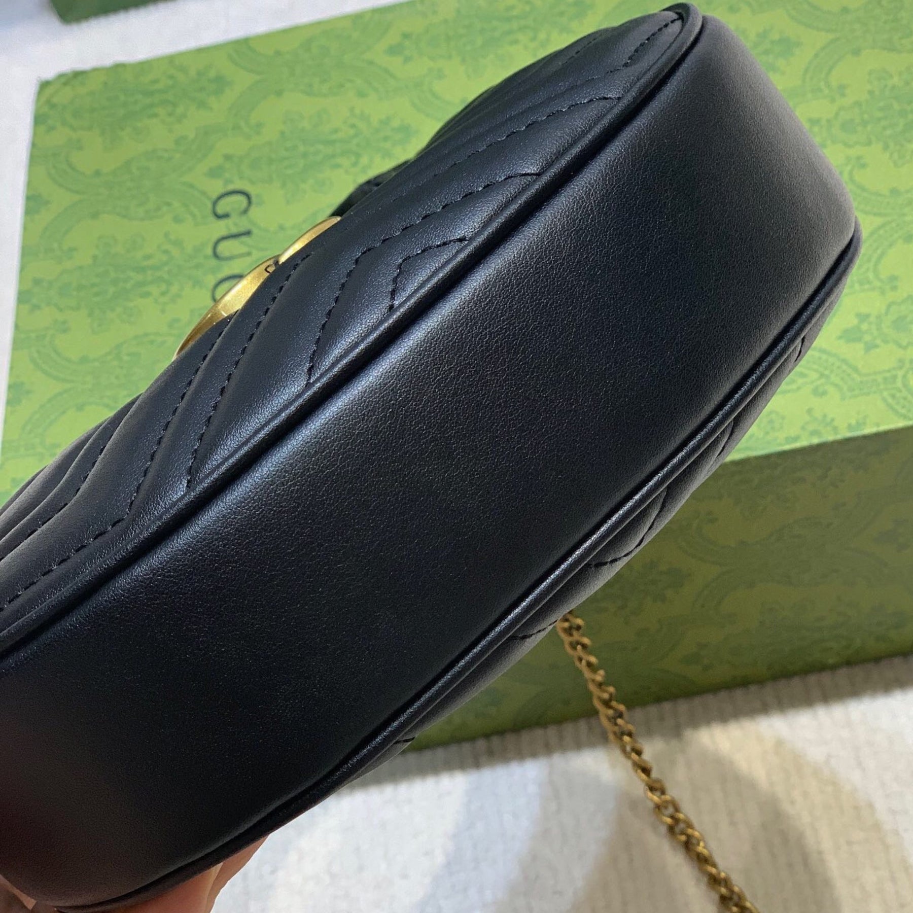 Bolsa GG Marmont Mini half-moon Preta 21cm